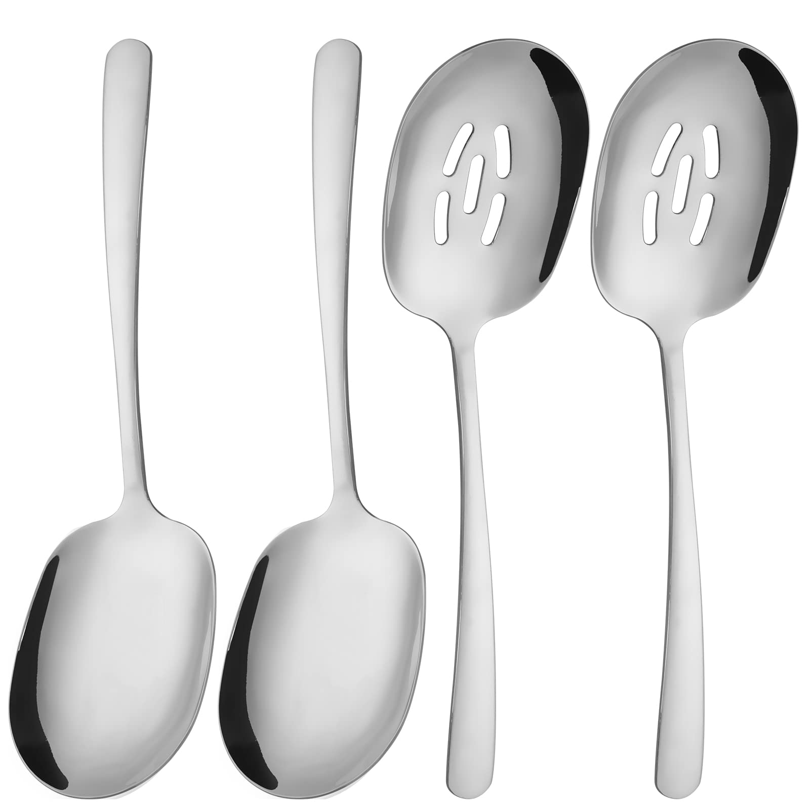 Premium 304 Stainless Steel Flatware Serving Utensils Set - 2 Serving Spoons & 2 Slotted Spoons - Dishwasher Safe - Ideal for Restaurants, Catering, Dinner Parties & Home Use