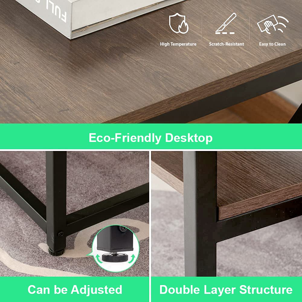 2-Tier Industrial Coral Flower Nightstands Set of 2 - Dark Oak Side Tables with Sturdy Metal Frame for Bedroom, Living Room & Balcony | Space-Saving End Tables for Small Apartments & Cozy Home Decor