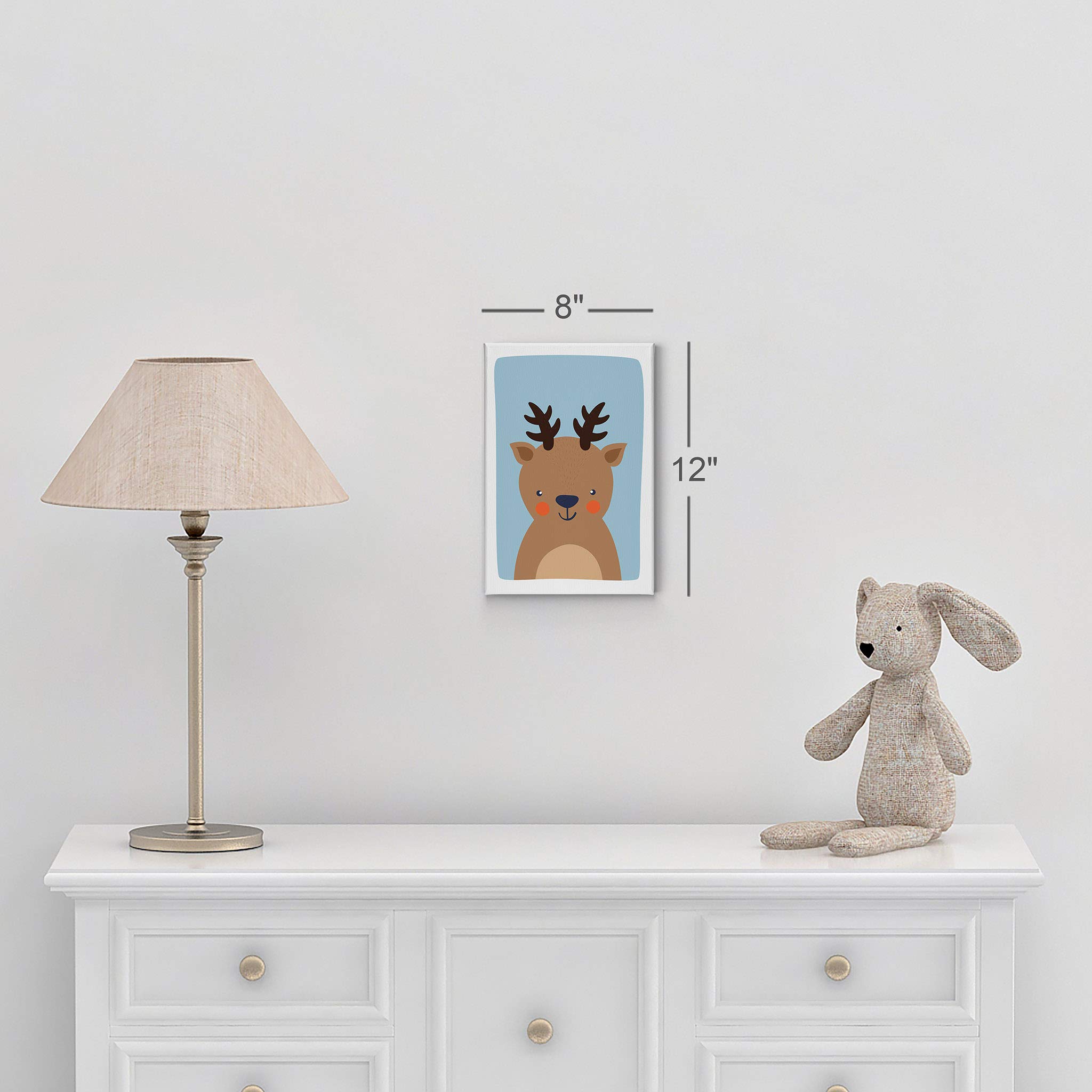 Cute Deer Blue Background Canvas Print - Smile Art Design Nursery Wall Art for Kids Room, Baby Room Decor, Ready to Hang 22x15 - Perfect for Nursery, Playroom & Children's Bedroom Decor - Made in USA