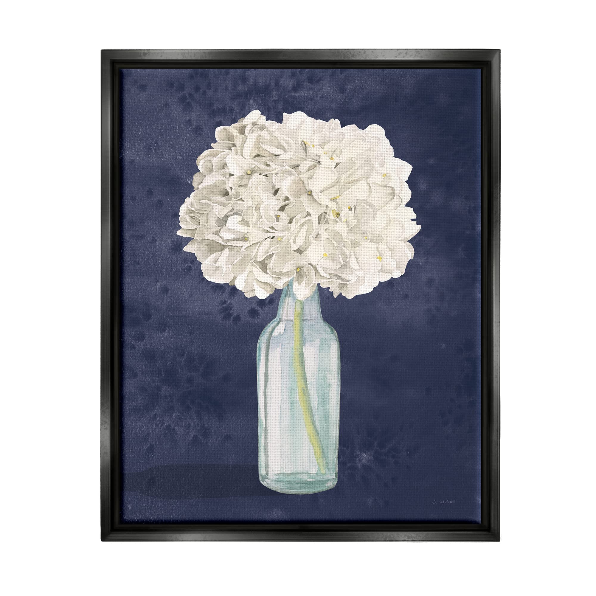 Stunning White Floral Bouquet in Blue Bottle Painting by James Wiens - Elegant Wall Art for Living Room, Bedroom & Office Decor