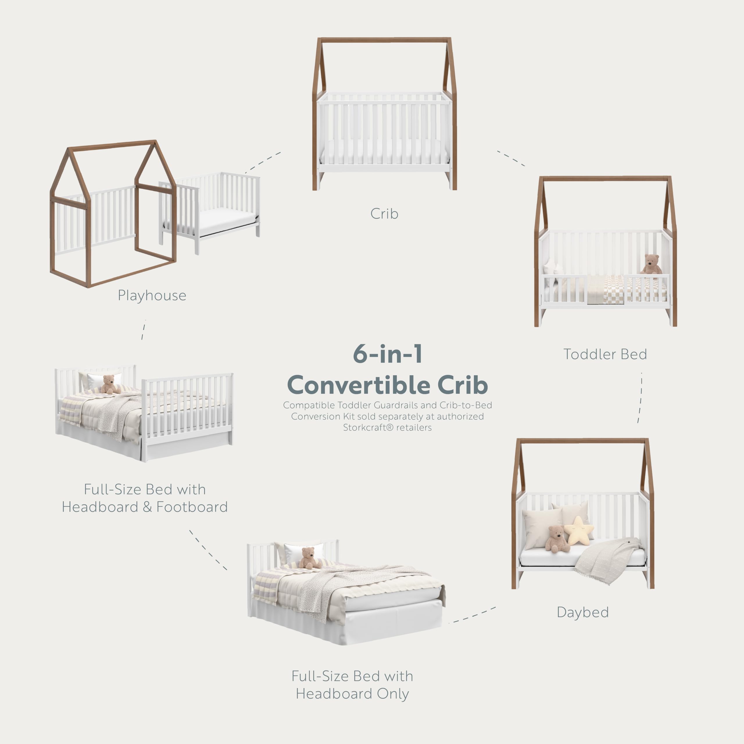 Storkcraft Orchard 6-in-1 Convertible Crib - GREENGUARD Gold Certified, Toddler to Full Bed, Playhouse & Daybed - Hazelnut & White Finish - Fits Standard Crib Mattress - Perfect for Nursery, Kids Room & Guest Bedroom