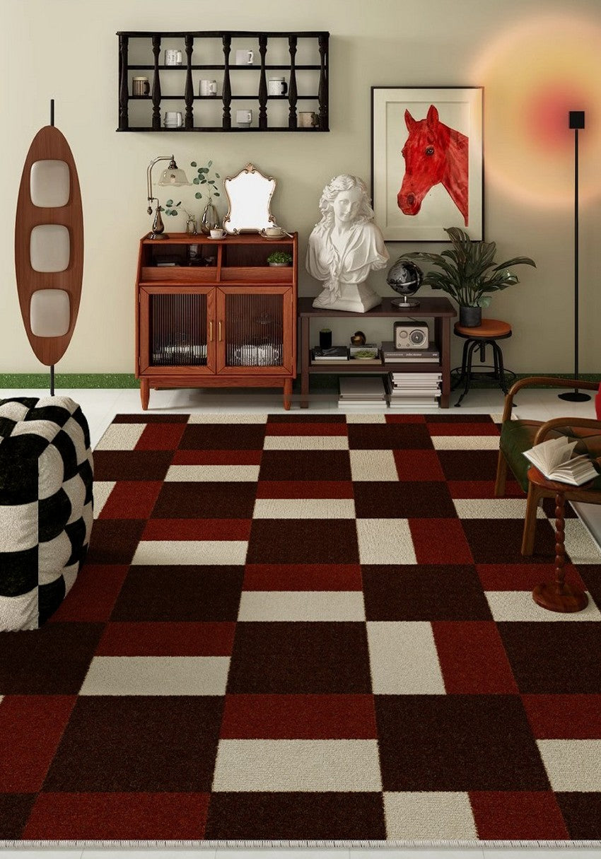 Modern Geometric Area Rugs - Mid Century Contemporary Design for Dining Room, Living Room & Bedroom - Red Handmade Wool Rug with Non-Slip Backing - Perfect for Home Decor, Office Spaces and Airbnb Styling