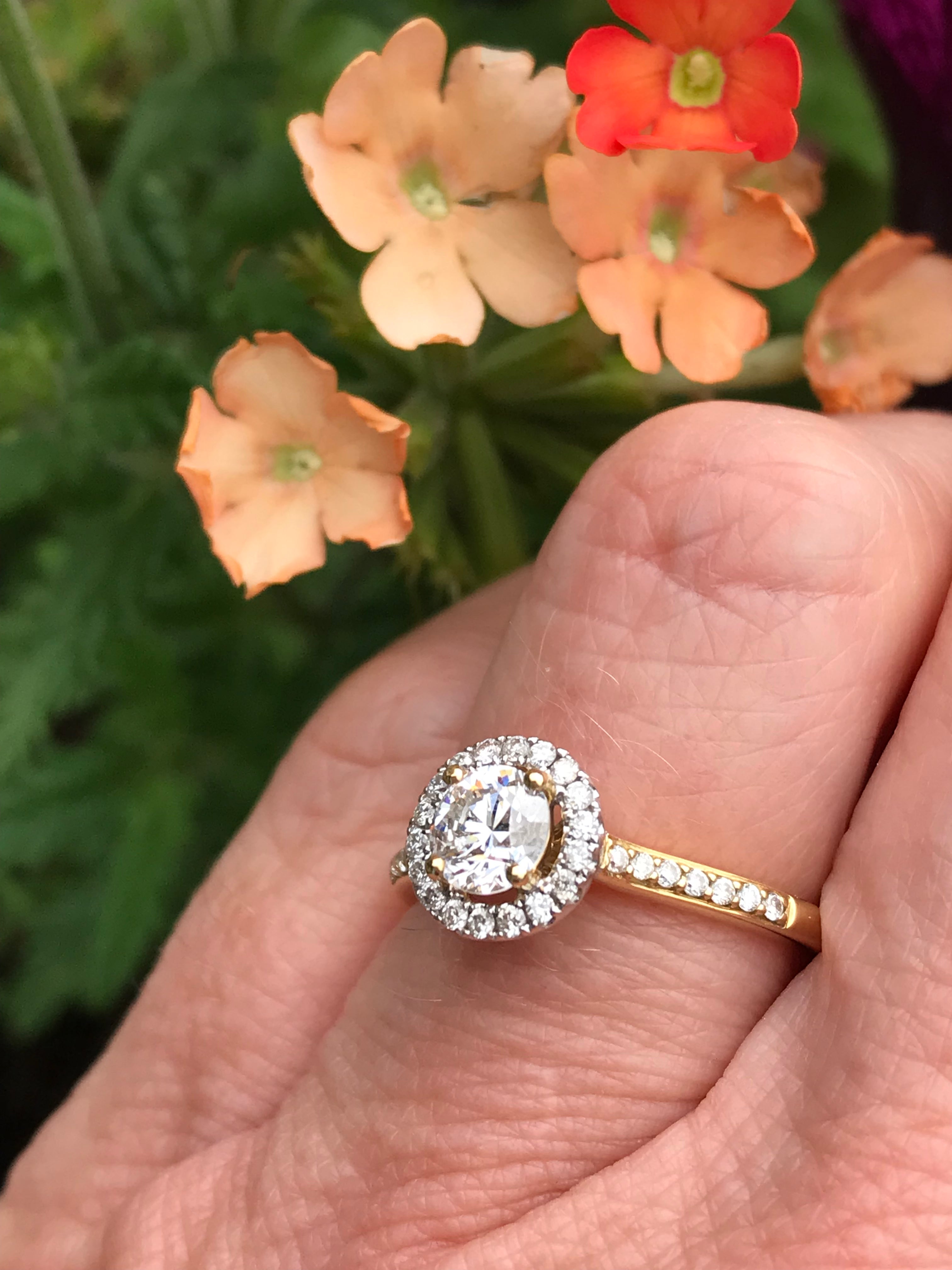 18ct Yellow Gold 0.54ct Natural Diamond Halo Engagement Ring for Women - Perfect for Proposals, Anniversaries & Special Occasions