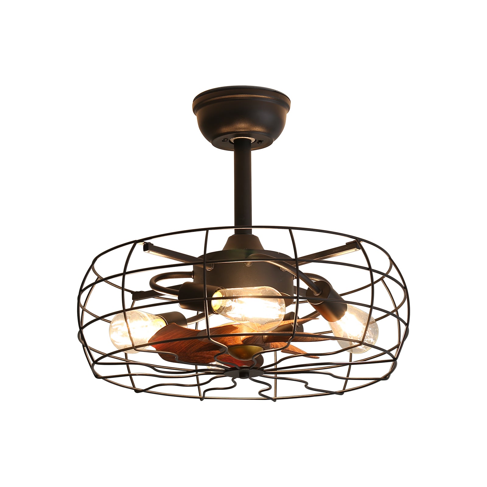 19 Inch Vintage Cage Ceiling Fan with Lights - Industrial Retro Style for Living Room, Bedroom, or Patio (Bulbs Not Covered by Warranty)