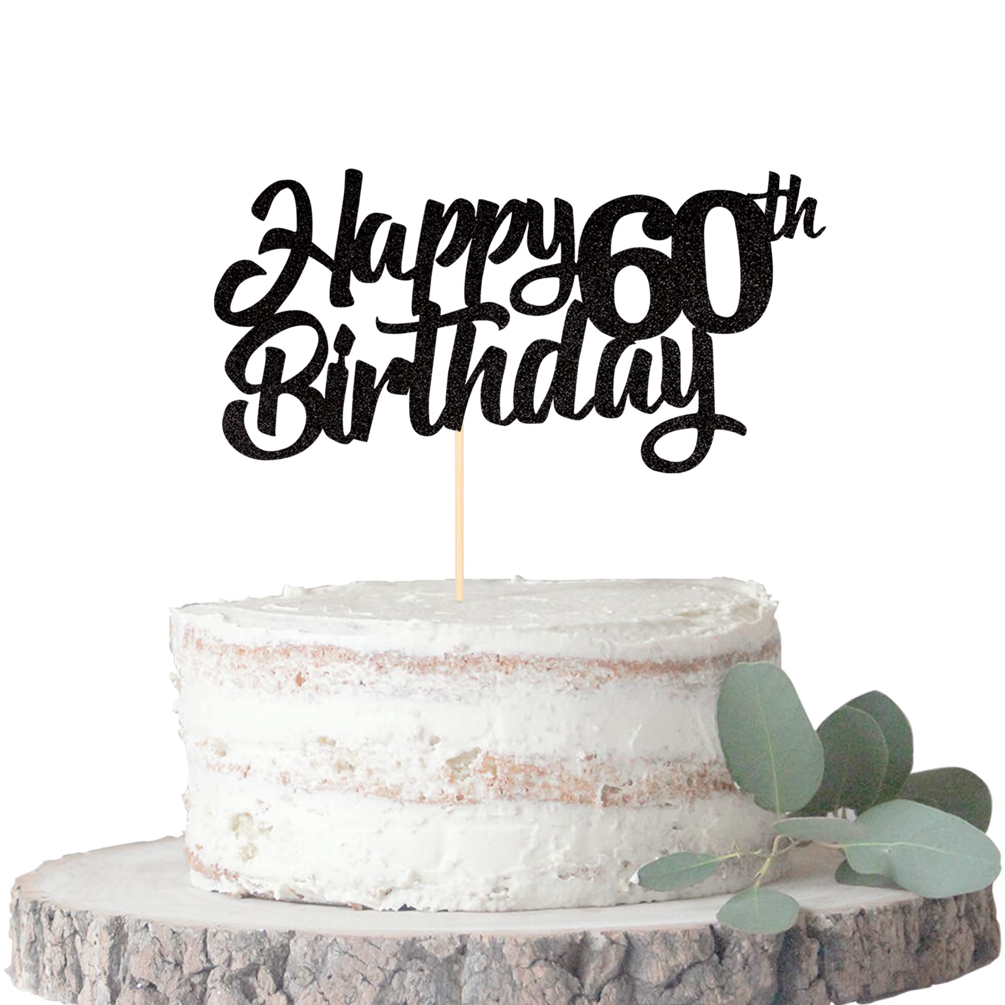 1 Pack Happy 60th Birthday Cake Topper - Glitter 60th Birthday Cake Picks - Cheers to 60 Years - Sixty Fabulous Cake Decorations for 60th Birthday Party Supplies - Black - Perfect for Birthday Cakes, Cupcakes & Dessert Tables