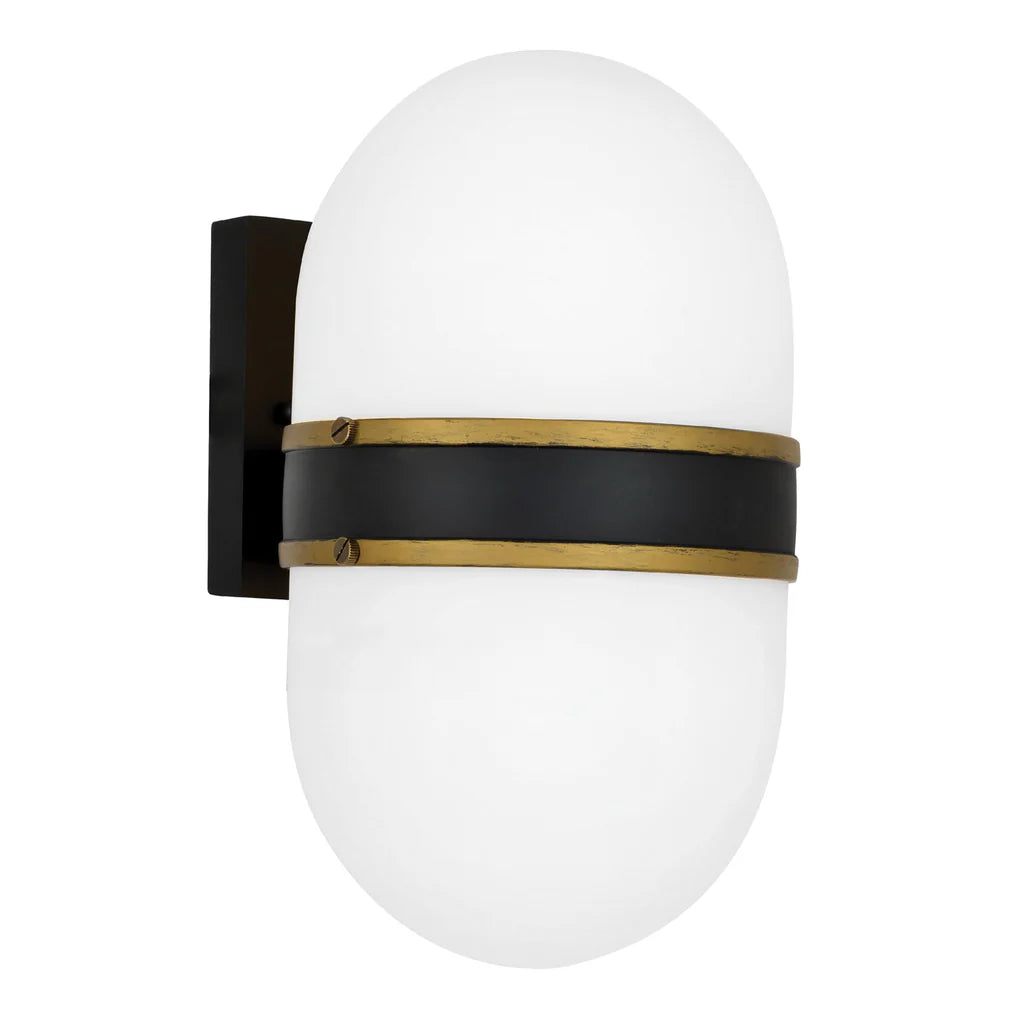 Brian Patrick Flynn Capsule 1 Light Outdoor Wall Sconce - 6x10 Inch Stainless Steel & Glass Matte Black with Textured Gold Finish - 120V E26 Medium Base LED Bulb Socket - Perfect for Patio, Garden, Porch, Entryway, Hallway & Exterior Wall Lighting