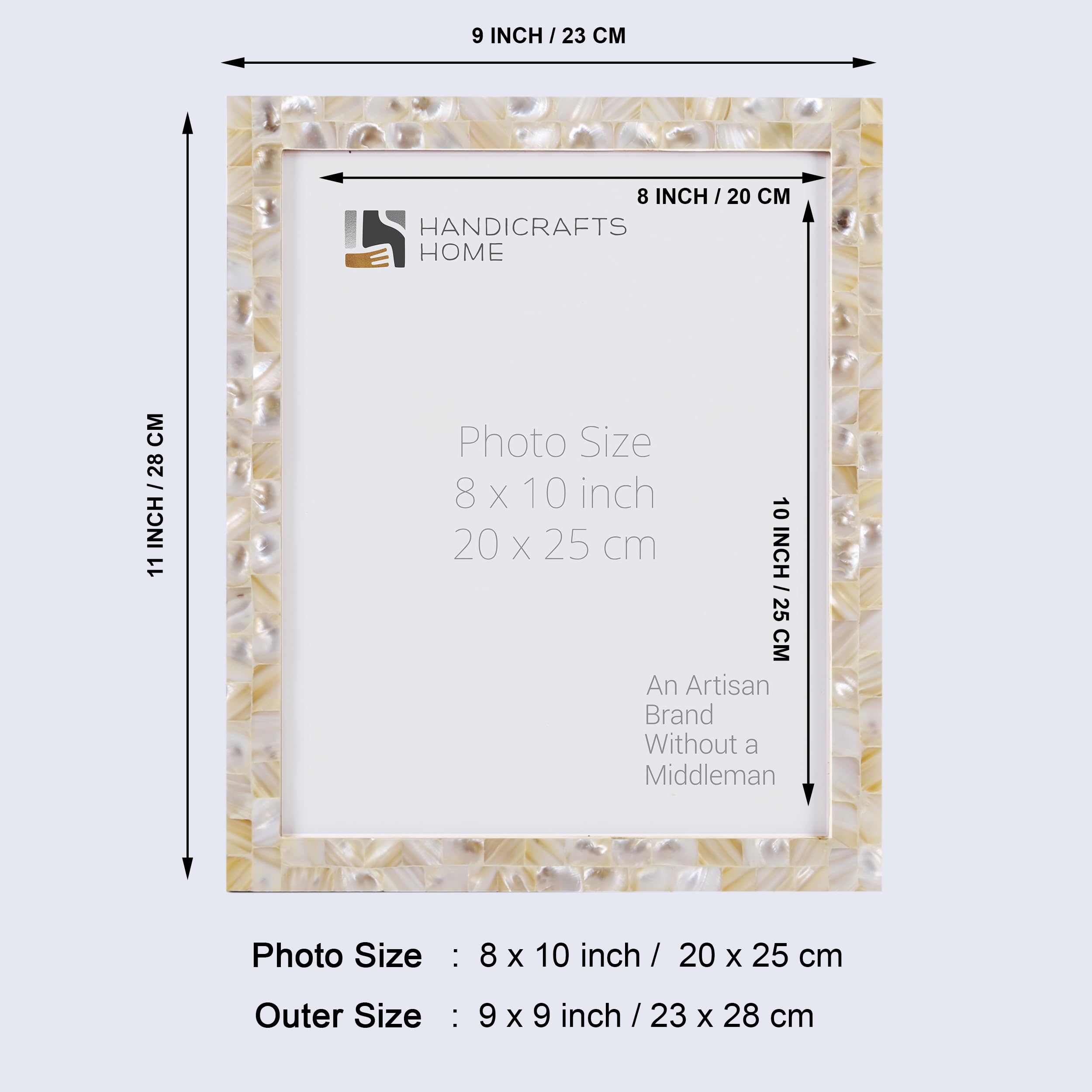 Handmade Mother of Pearl Photo Frames 8x10 (2-Pack) - Wall & Tabletop Decor Gift