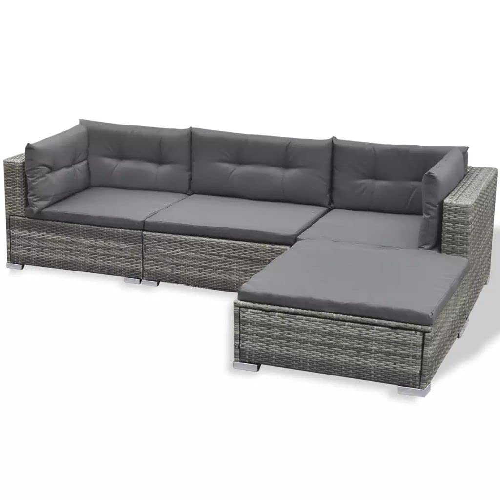6-Piece Gray Poly Rattan Outdoor Bar Set with Cushions & Glass Table - Patio Furniture for Backyards, Porches, Gardens & Poolside (Weather-Resistant & Comfortable)