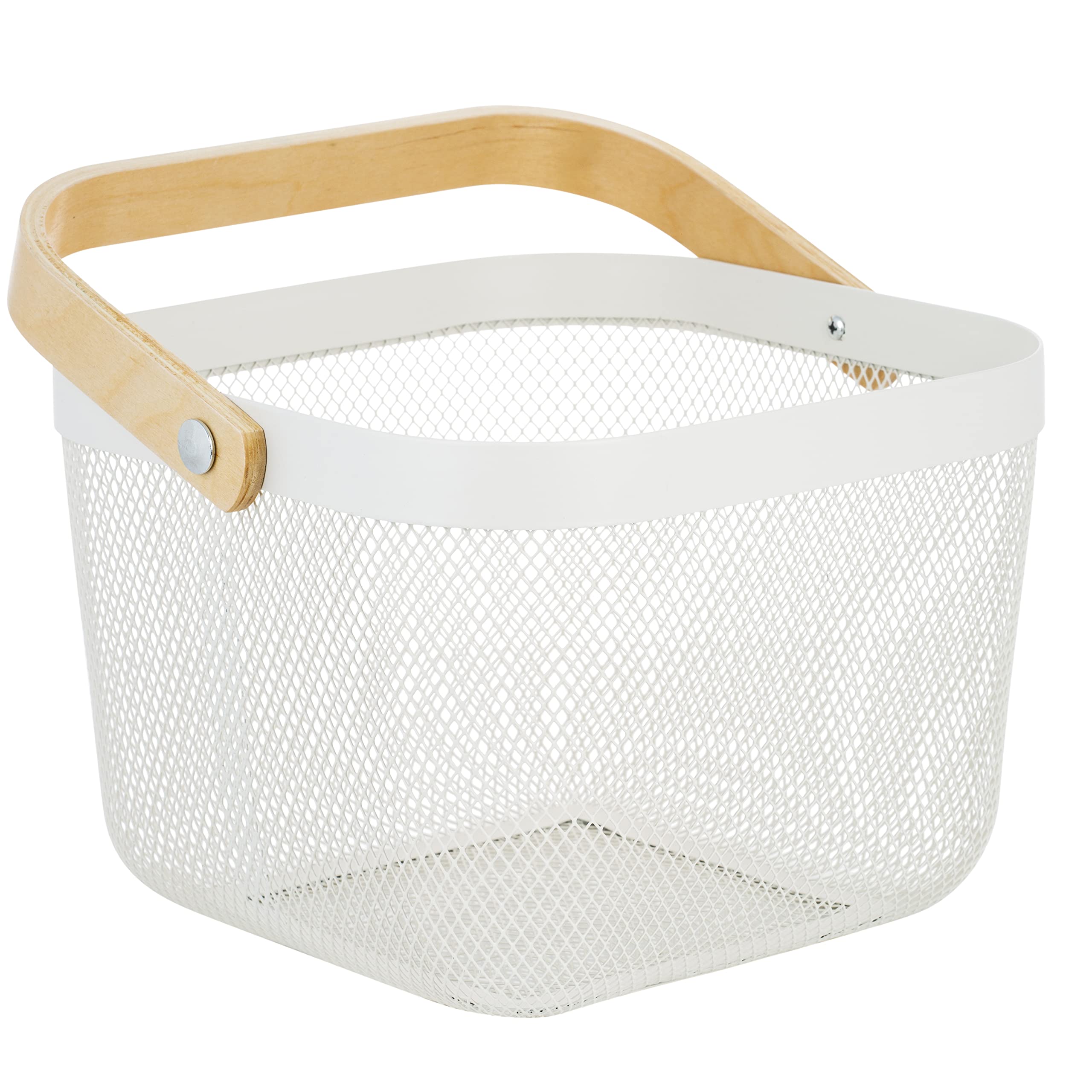 White Bamboo Handle Multi-Purpose Shower Caddy - Durable Grocery Basket for Bathroom, Kitchen & Shopping | Perfect for Organizing Toiletries, Produce & Household Items