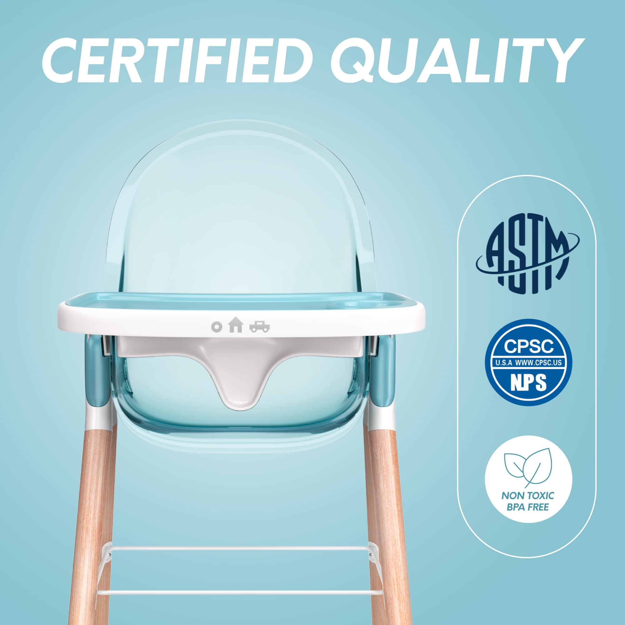 6-in-1 Deluxe Wooden High Chair for Babies & Toddlers - Modern Safe Compact Baby Highchair with Removable Tray | 3 Seat Positions & 2 Height Adjustments | Easy to Clean & Assemble | Nursery, Dining Room & Outdoor Use (Blue)