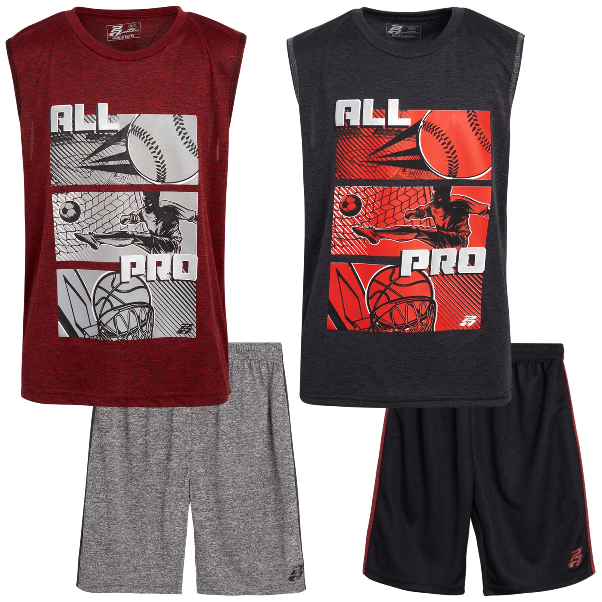 Pro Athlete Boys' Active Shorts Set – 4-Piece Dry Fit Performance T-Shirt & Gym Shorts for Kids (Ages 4-16) | Perfect for Sports, Gym, Running & Outdoor Play