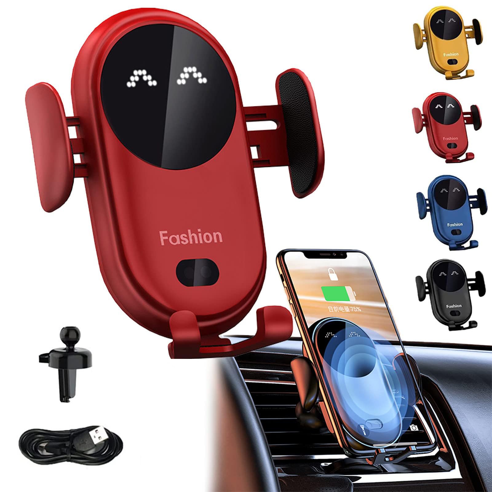 Gumaxx Smart Sensor Car Phone Holder with Wireless Charger - Auto-Clamping, Fast Charging, Universal Compatibility for iPhone & Android - Perfect for Commuting, Road Trips & Hands-Free Driving (Red)