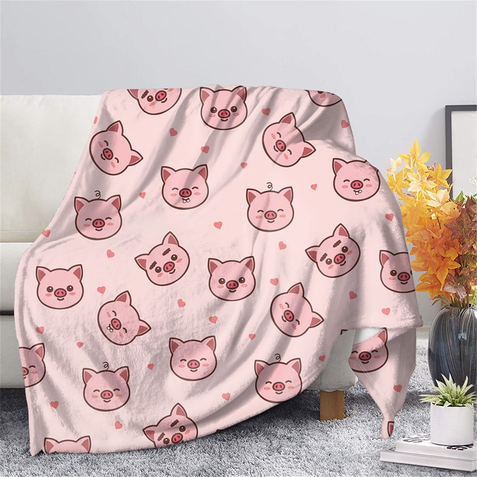 Pink Pig Print Ultra Soft Fleece Blanket for Kids & Adults - Lightweight Cozy Plush Flannel Throw Blanket for Sofa, Couch, Bed - Perfect for Living Room Decor, Gift & Snuggling