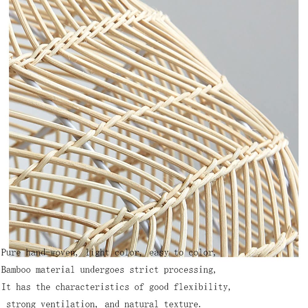 Hand-Woven Rattan Pendant Lamp - Adjustable Wicker Chandelier with Open Weave Basket Design, Beige Farmhouse Ceiling Light for Kitchen Island, Dining Room & Bedroom Decor