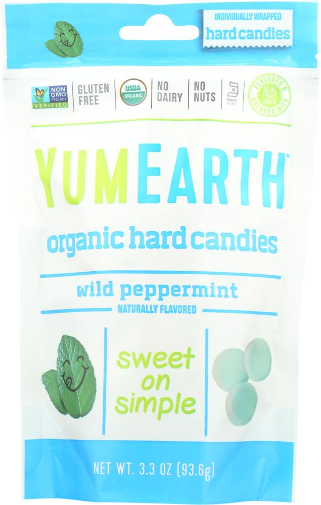 YumEarth Organic Wild Peppermint Refresh Mints - 3.3 oz (93.5g) Pack of 2 | USDA Certified Organic, Gluten Free & Vegan | Perfect for Fresh Breath On-The-Go, Office & Travel