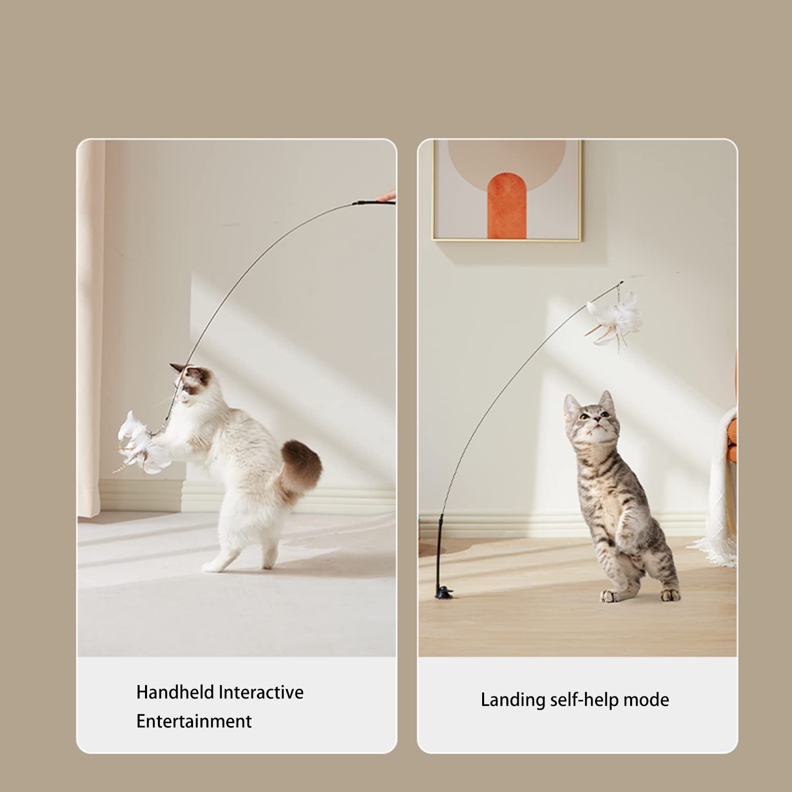 Interactive Cat Toy Wand with 6-in-1 Features - Automatic Hands-Free Feather Ball Toy for Indoor Cats - Natural Bird Feather & Suction Cup Design - Perfect for Playtime, Exercise & Bonding with Your Feline Friend