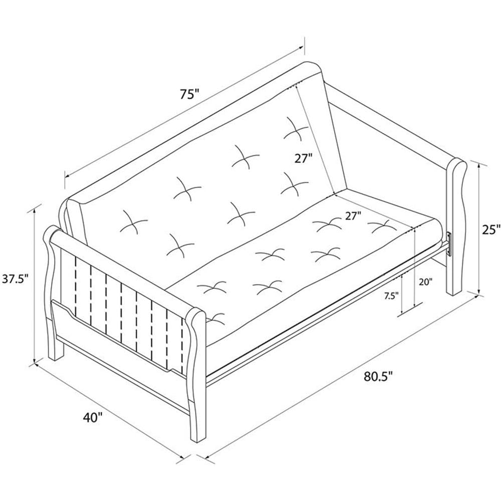 Pemberly Row Espresso Wood Futon Frame with Storage - Space-Saving Sleeper Sofa for Small Apartments, Guest Rooms & Dorm Living