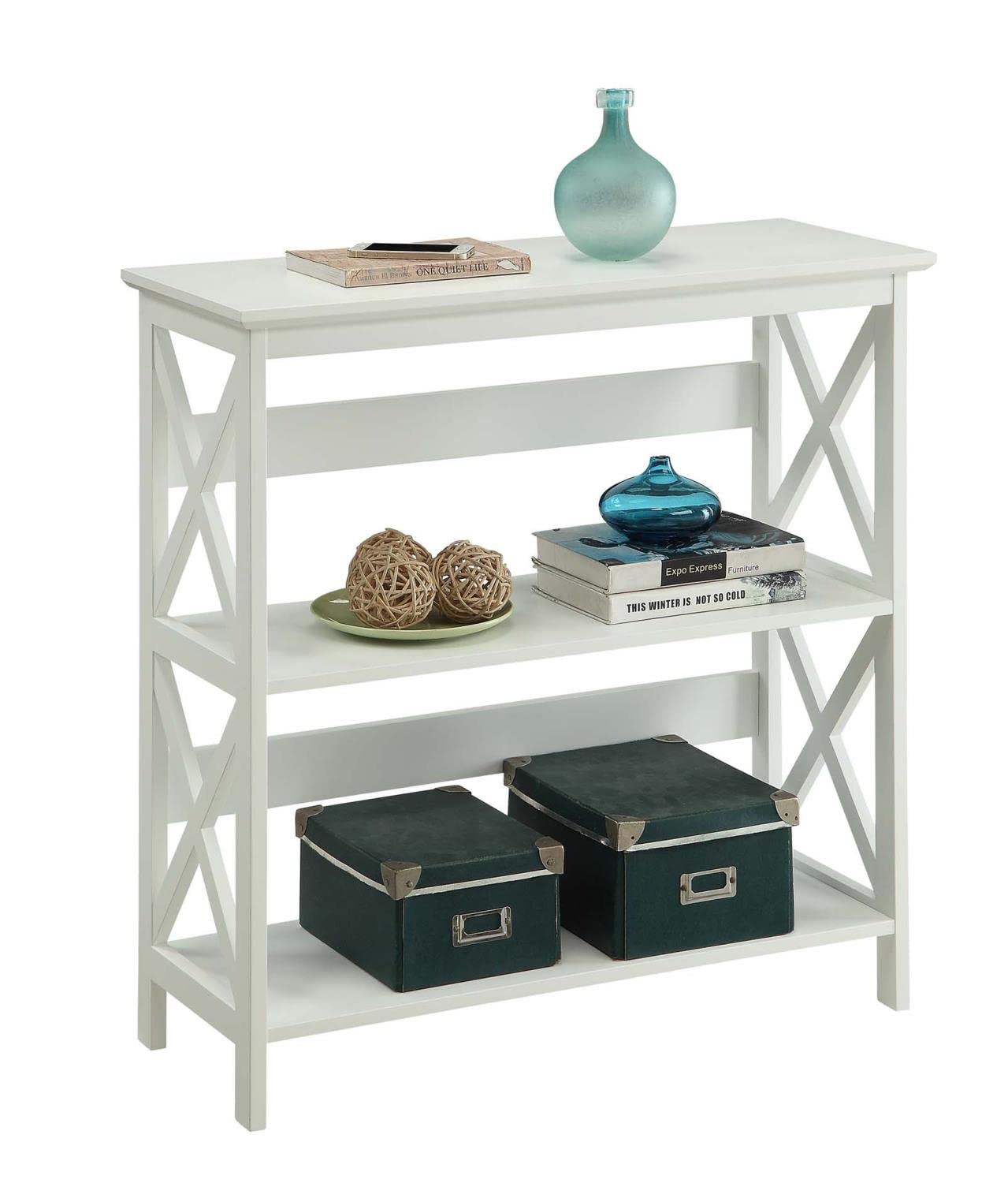 Oxford 3-Tier Bookcase in White - Modern Storage Shelf for Living Room, Bedroom & Office - Convenience Concepts Space-Saving Organizer