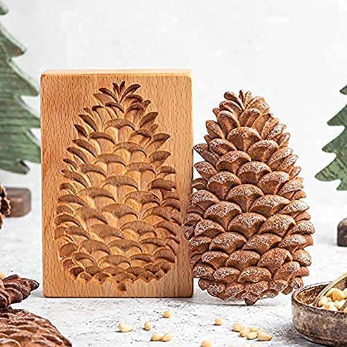 Wooden Cookie Cutter Embossing Mold - Gingerbread Cookie Stamp with Pinecone & Provence Rose Design for Baking, DIY Crafts, and Home Decor - Perfect for Holiday Cookies, Wedding Favors, and Gift Packaging