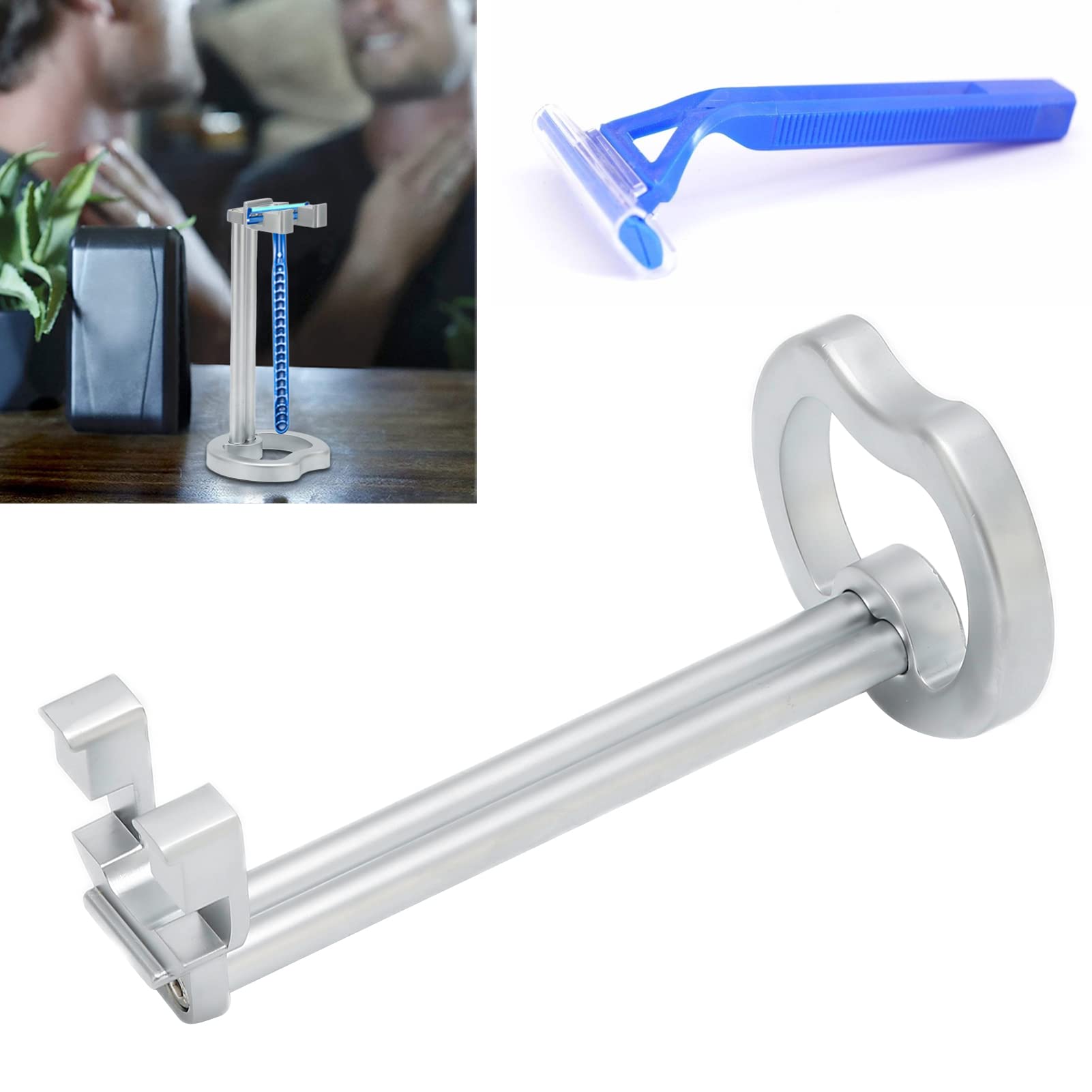 Stainless Steel Universal Razor Holder & Shaving Brush Stand - Durable Men's Shaving Accessory Organizer for Safety Razors | Perfect for Bathroom Countertop, Travel & Gift Giving