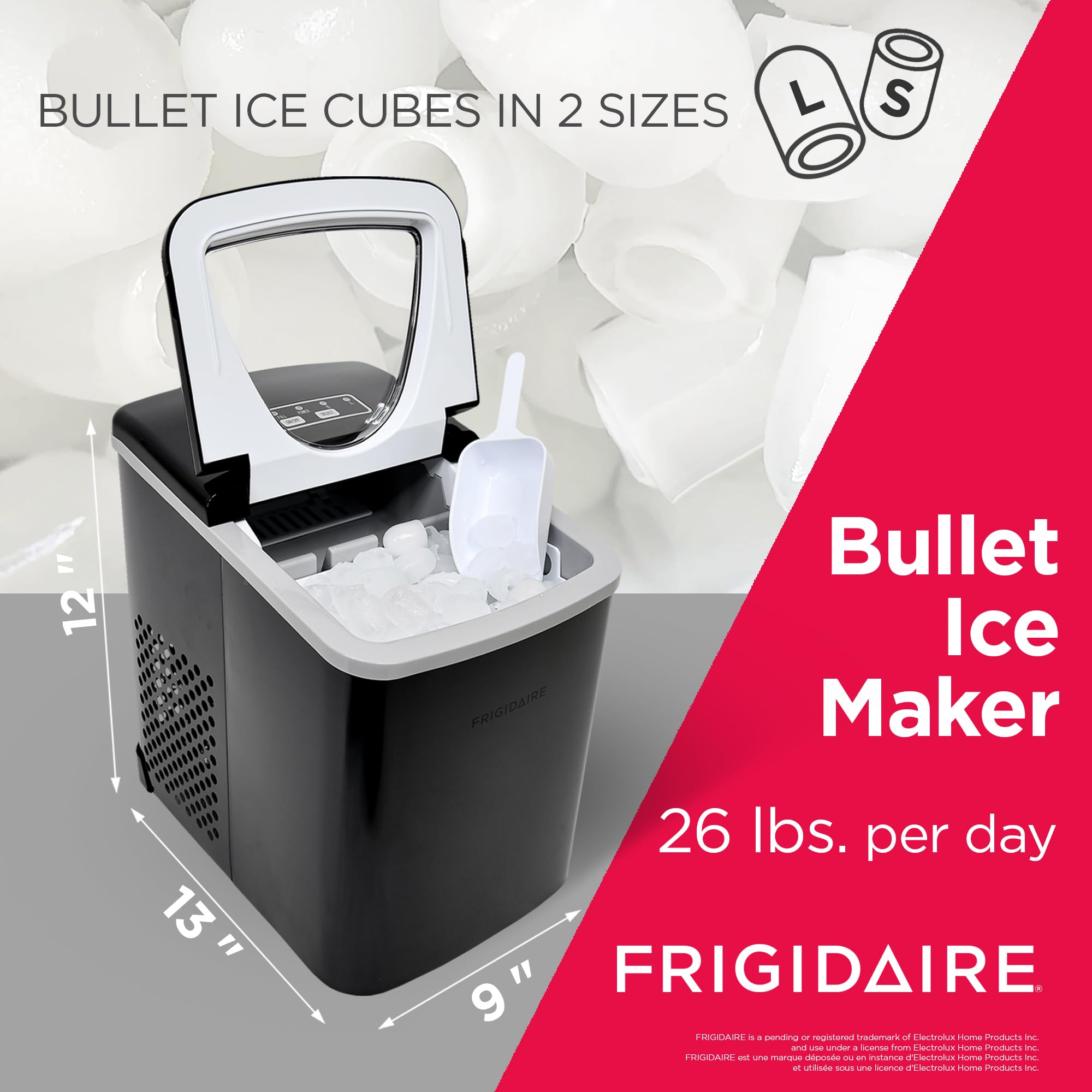 Frigidaire EFIC117-SSBLACK 26 Lbs Portable Ice Maker Machine - Compact Stainless Steel Countertop Ice Maker for Home, Office, RV & Outdoor Use - Black Stainless Steel Finish