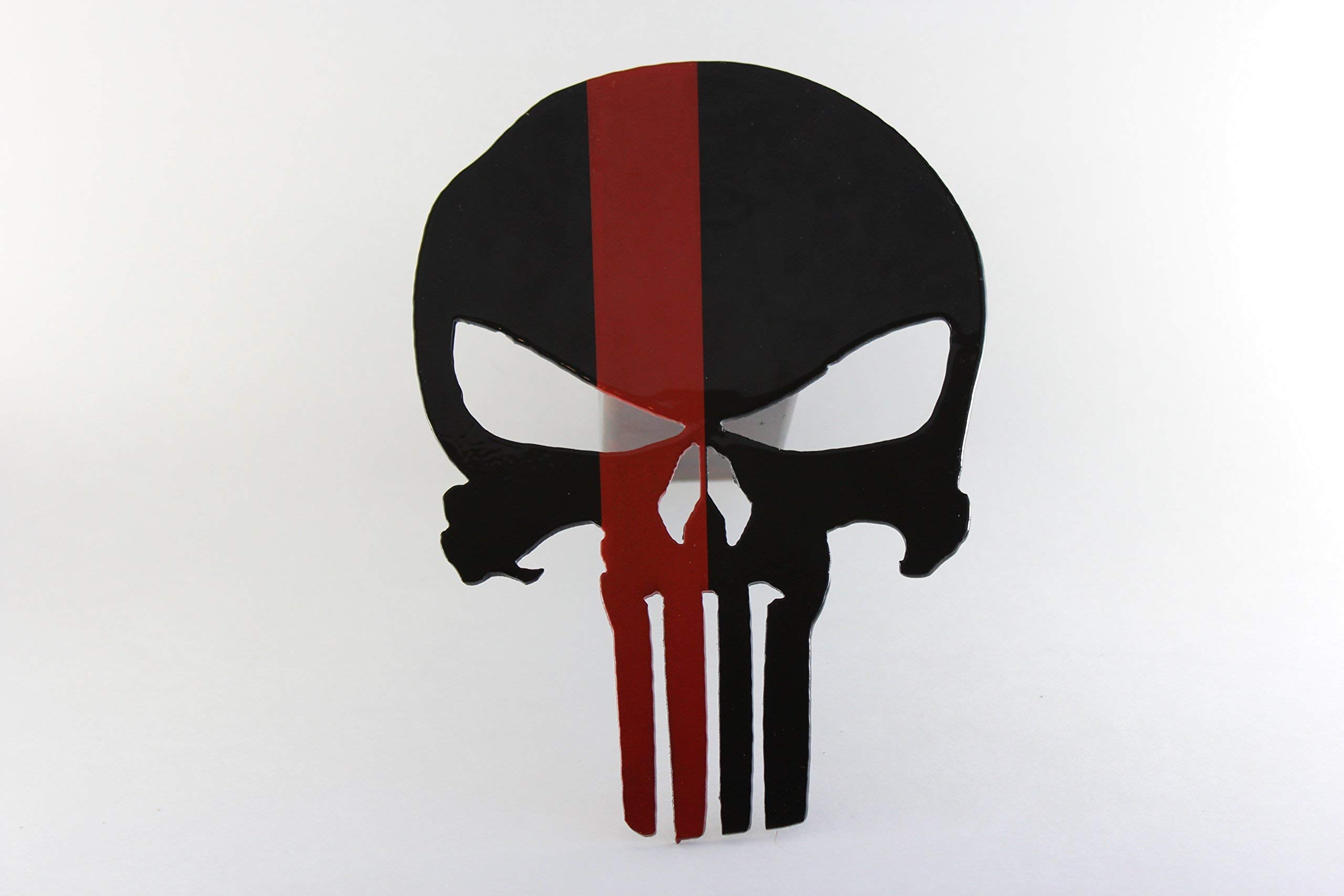 Skull Trailer Hitch Cover with Red Stripe - Heavy Duty Metal Hitch Cover for Trucks & SUVs - Halloween & Gothic Style Accessory for Car Enthusiasts