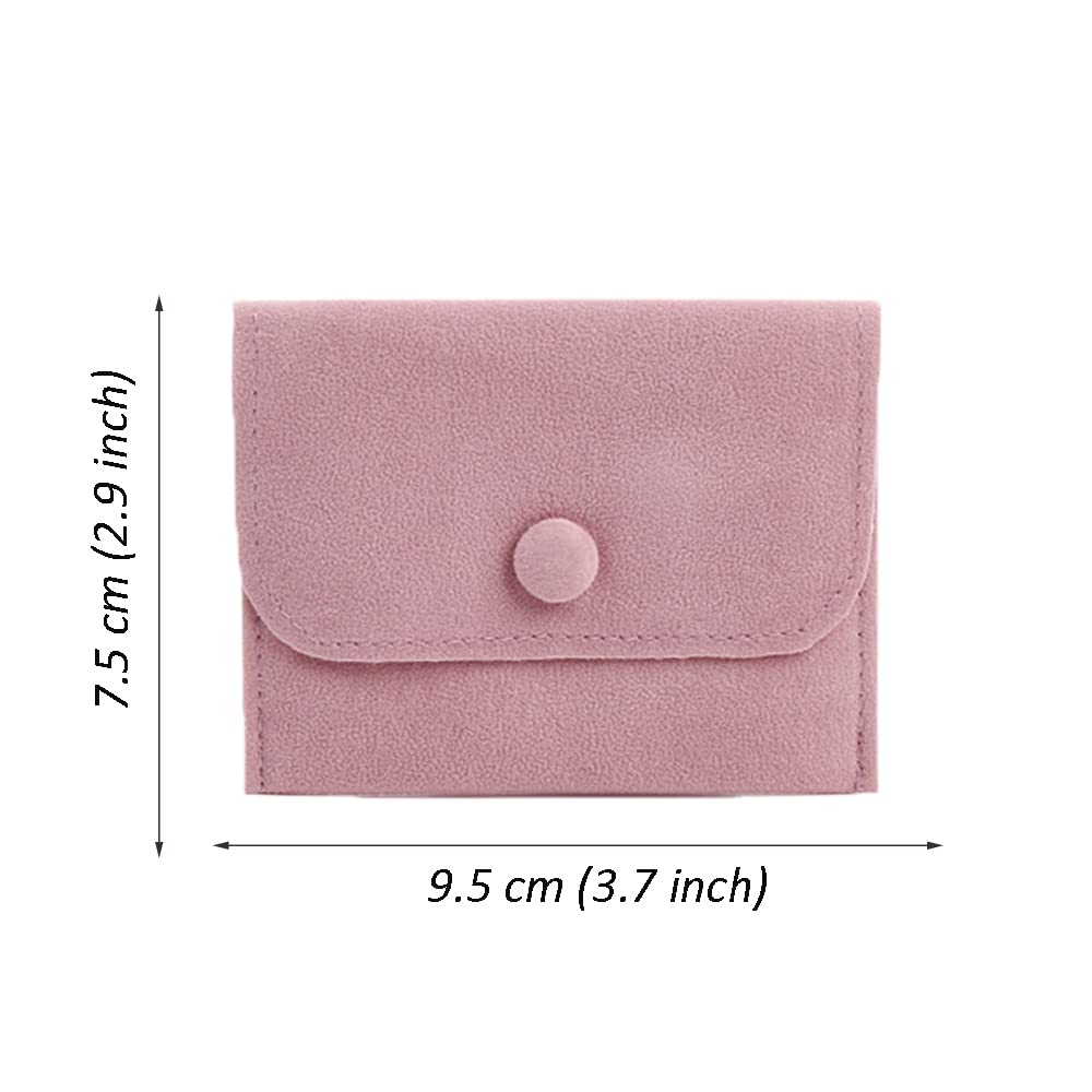LOPURO 6-Piece Velvet Jewelry Storage Pouch Set with Snap Button - Soft Flannel Suede Pouch for Necklaces, Bracelets, Rings, Earrings & Watches - Perfect Gift & Travel Organizer (Pink)