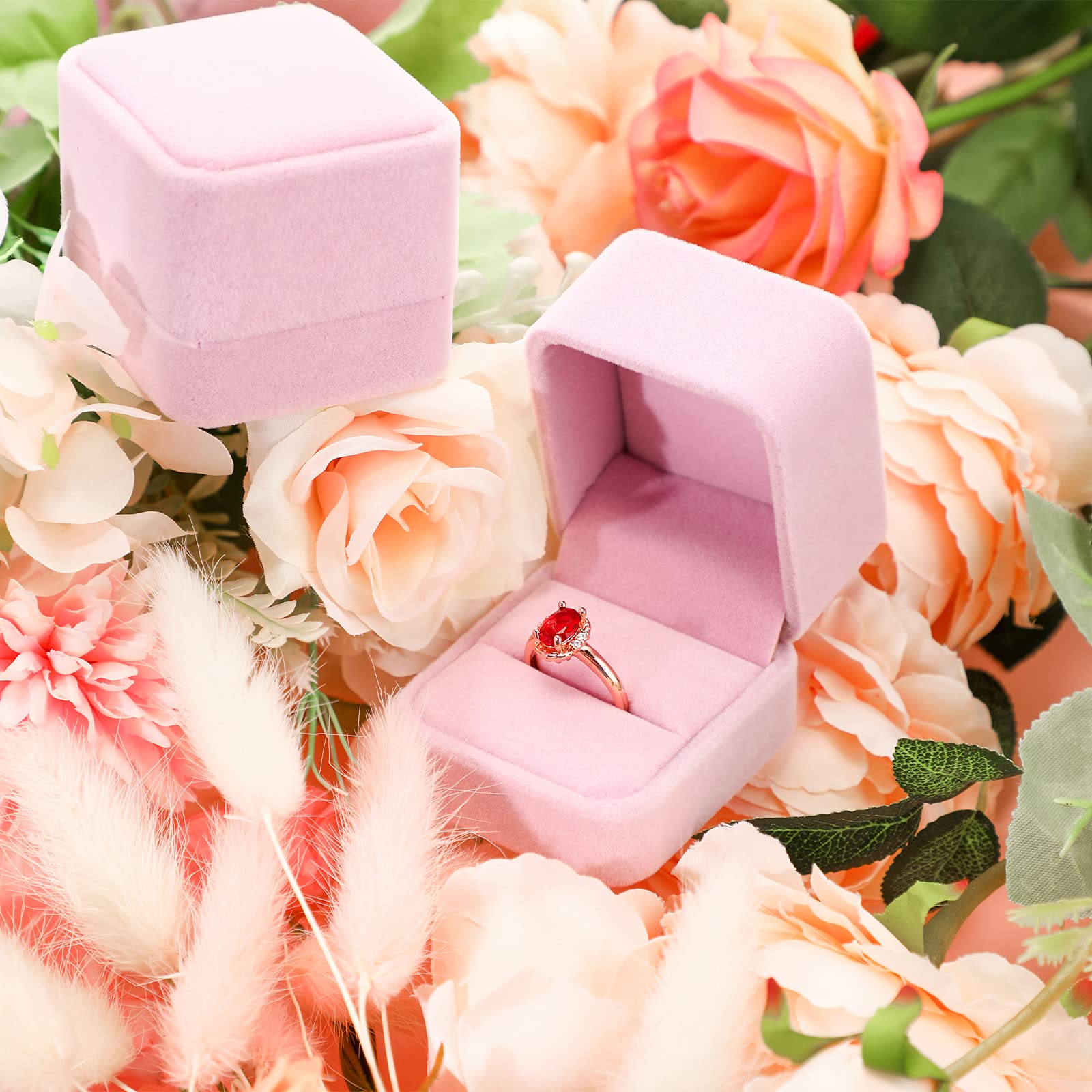 12 Pcs Velvet Ring Box Set - Jewelry Gift Boxes for Earrings, Rings & Necklaces (2.12 x 1.77 x 2 Inch, Pink) - Perfect for Valentine's Day, Wedding, Engagement, Birthday & Anniversary Gifts - Elegant Jewelry Storage & Presentation Case