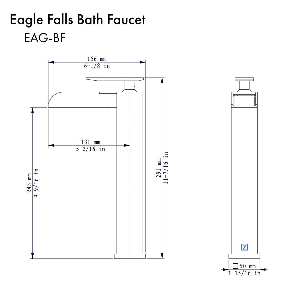ZLINE Eagle Falls Waterfall Vessel Sink Single Handle Bathroom Faucet in Brushed Nickel - Modern Bathroom Vanity Sink Faucet for Powder Room, Guest Bath & Master Bath Decor