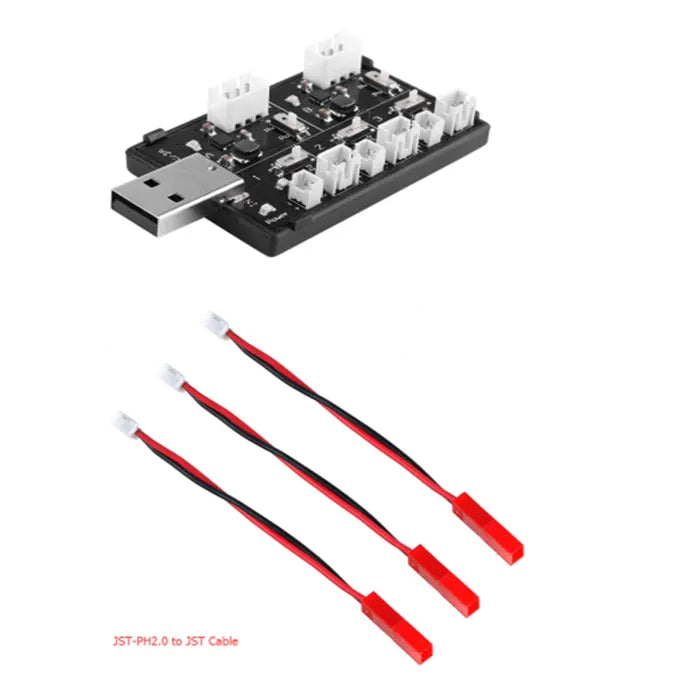 5V 1-2S LiPo Battery USB Charger - 5 Channel 1S/2S LiHV Balance Charger with JST PH 2.0 to JST Cable - Perfect for RC Drones, Toys, and DIY Electronics Projects
