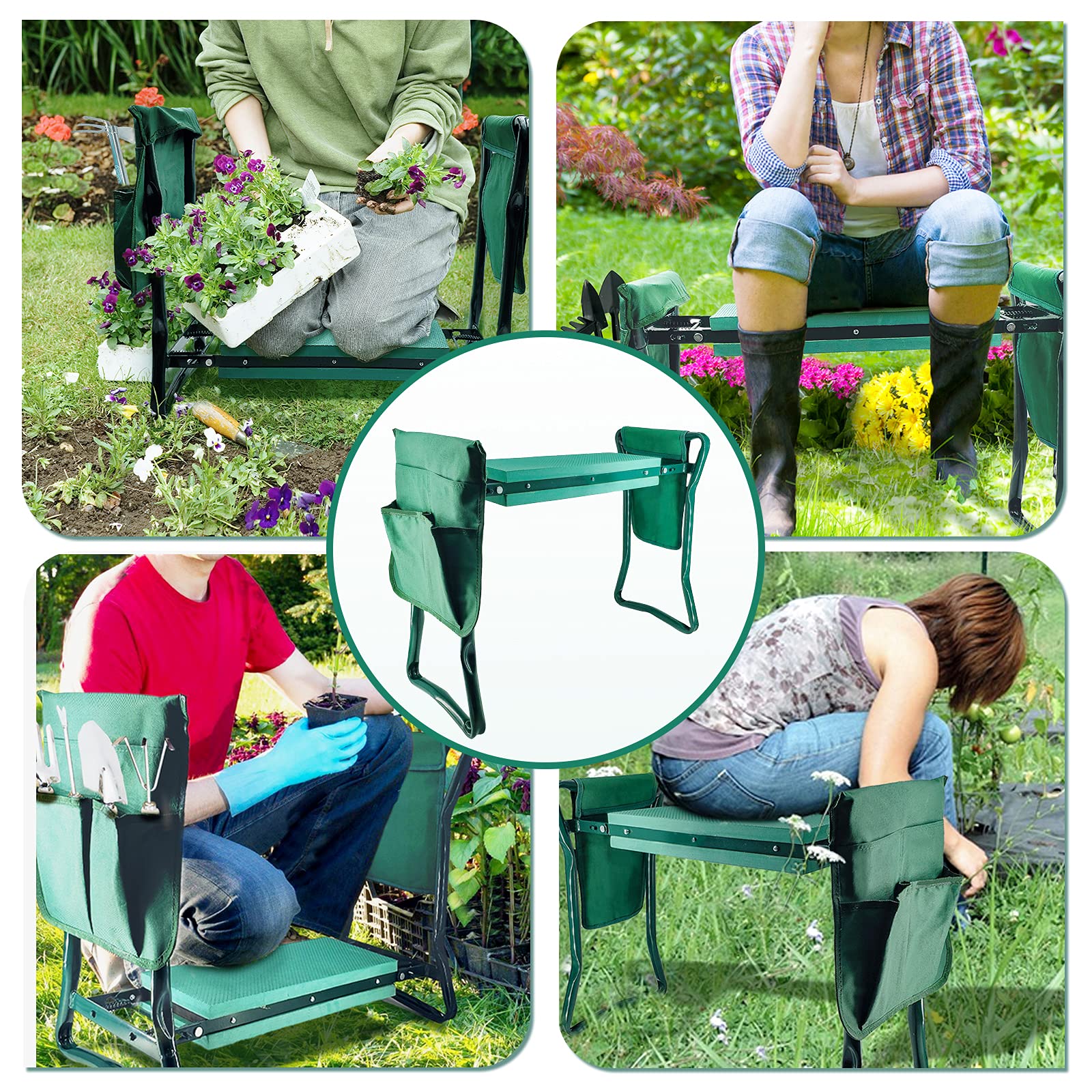 **Foldable Garden Kneeler and Seat with 2 Tool Pouches – Multi-Use Bench with Soft Kneeling Pad – Perfect Gardening Gift for Women, Men, Parents & Seniors – Ideal for Planting, Weeding & Outdoor Work**