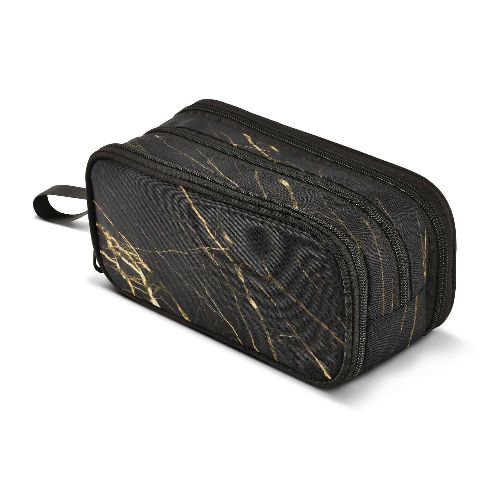 Large Capacity Marble Pencil Case with Gold Texture - Multi-Compartment Pen Holder Pouch for School, Office & College - Stylish Storage Organizer for Kids & Students - Perfect for Backpacks, Desks & Study Spaces