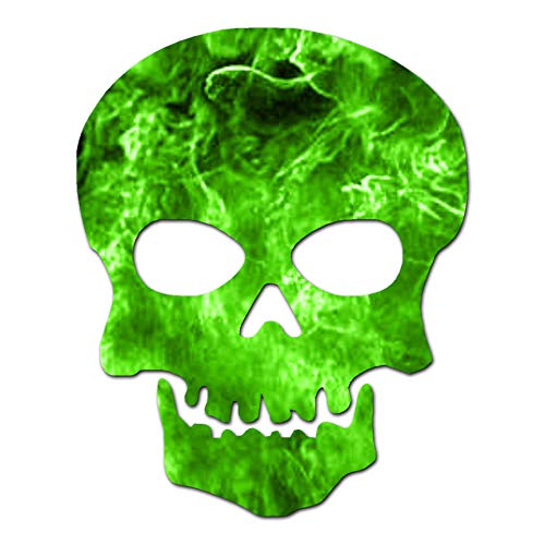 Skull Bones Vinyl Decal Sticker - 5.75 x 7.25 Inches - Green Flames Design - Perfect for Laptops, Cars, Windows & DIY Crafts