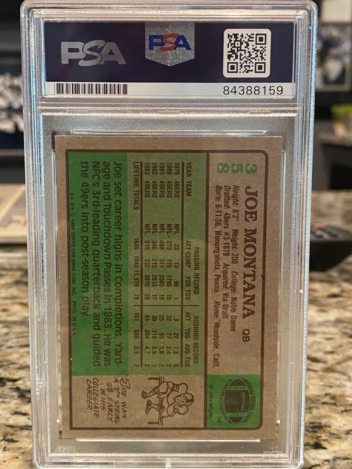 JOE MONTANA 1984 TOPPS Football Card #358 PSA GEM MT 10 84388159 - Rare Collectible Sports Memorabilia for Display & Investment