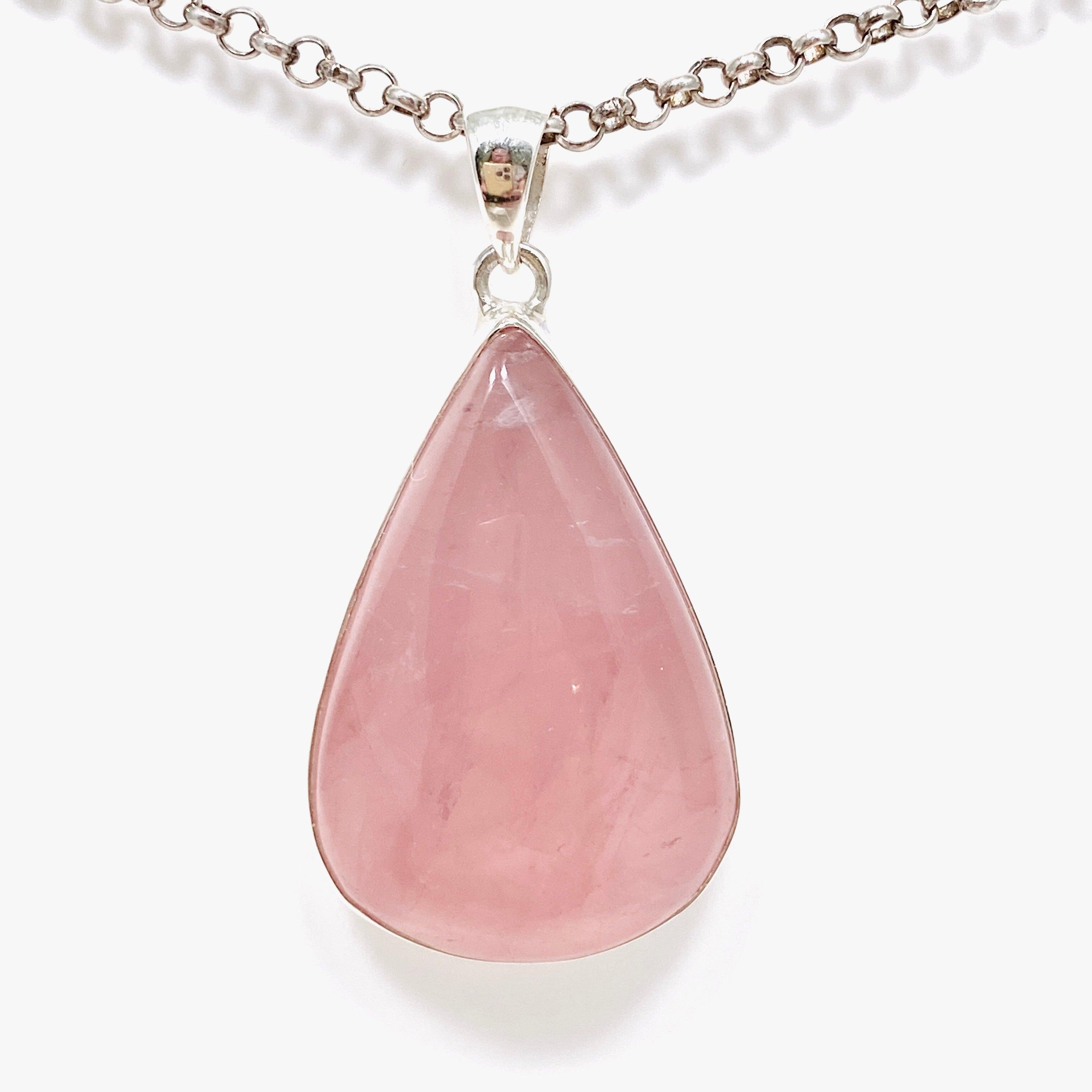 Natural Rose Quartz Teardrop Pendant Necklace - Healing Crystal Jewelry for Women - Perfect for Meditation, Yoga & Spiritual Gifts | KPGJ4314