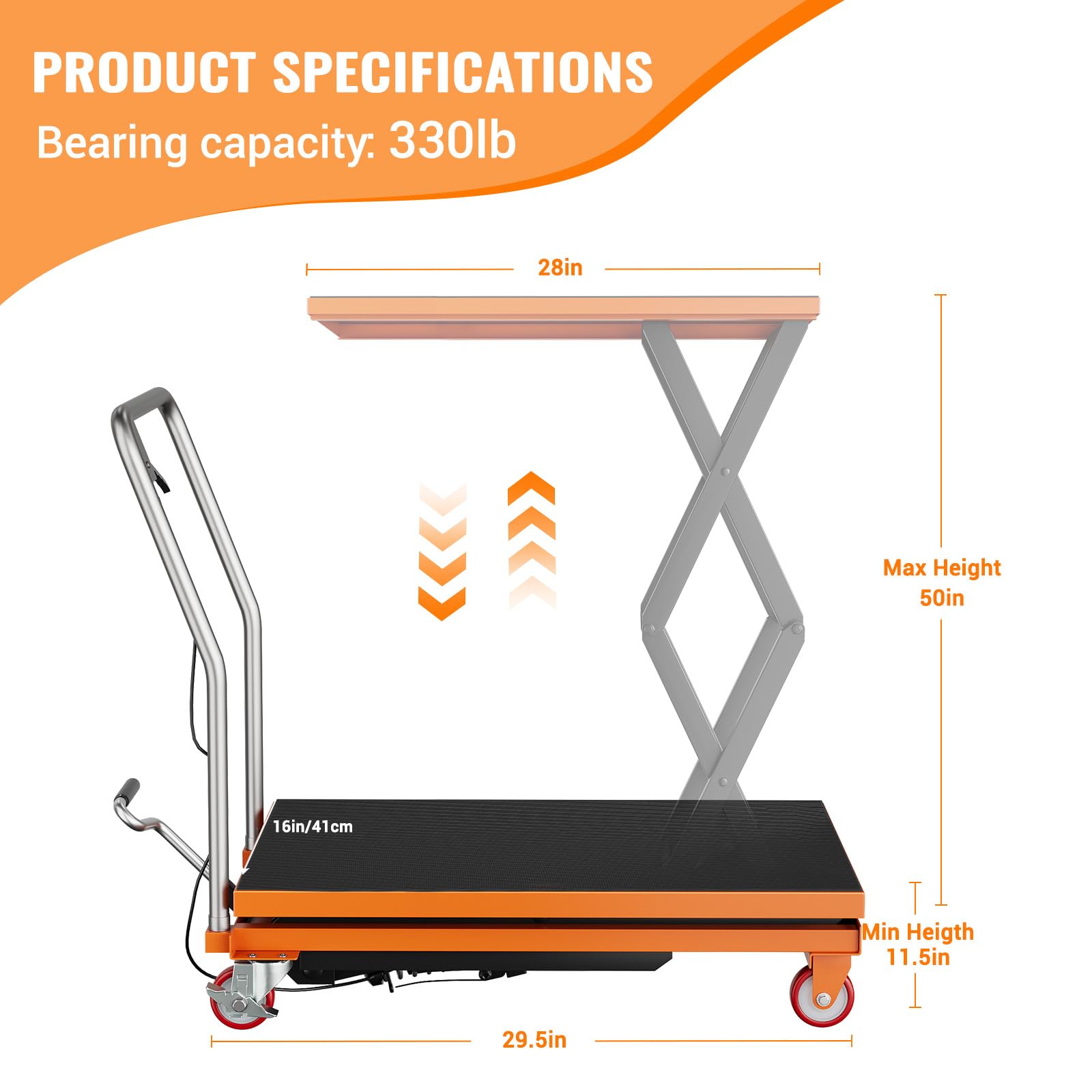 GARVEE 330lbs Capacity Hydraulic Lift Table Cart - Manual Double Scissor Lift with Non-Slip Pad for Warehouse, Workshop & Garage - Heavy Duty Material Handling & Transportation Equipment (50