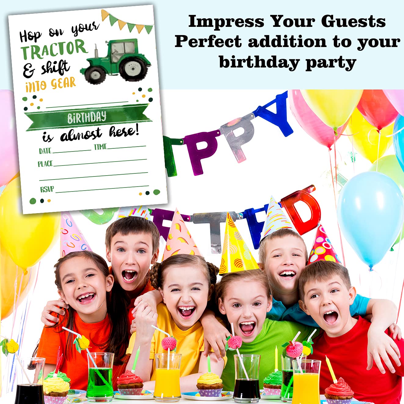 Tractor Birthday Party Invitation Cards - 20 Premium Printed Invites with Envelopes | Farm-Themed Celebration Supplies for Kids & Adults | Perfect for Farmhouse, Construction, or John Deere Themed Parties