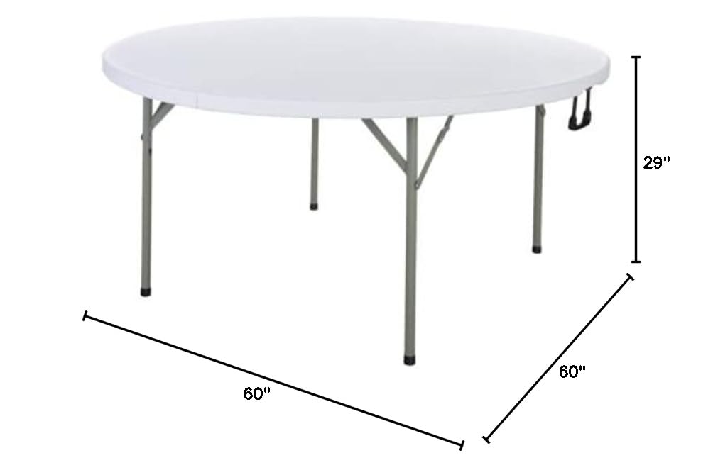 PRO&Family 5-Pack 60-Inch Round Heavy-Duty Granite White Plastic Folding Tables - Bi-Fold Desk, Bar, Coffee & Camping Table for Outdoor, Portable, Bistro & Home Use