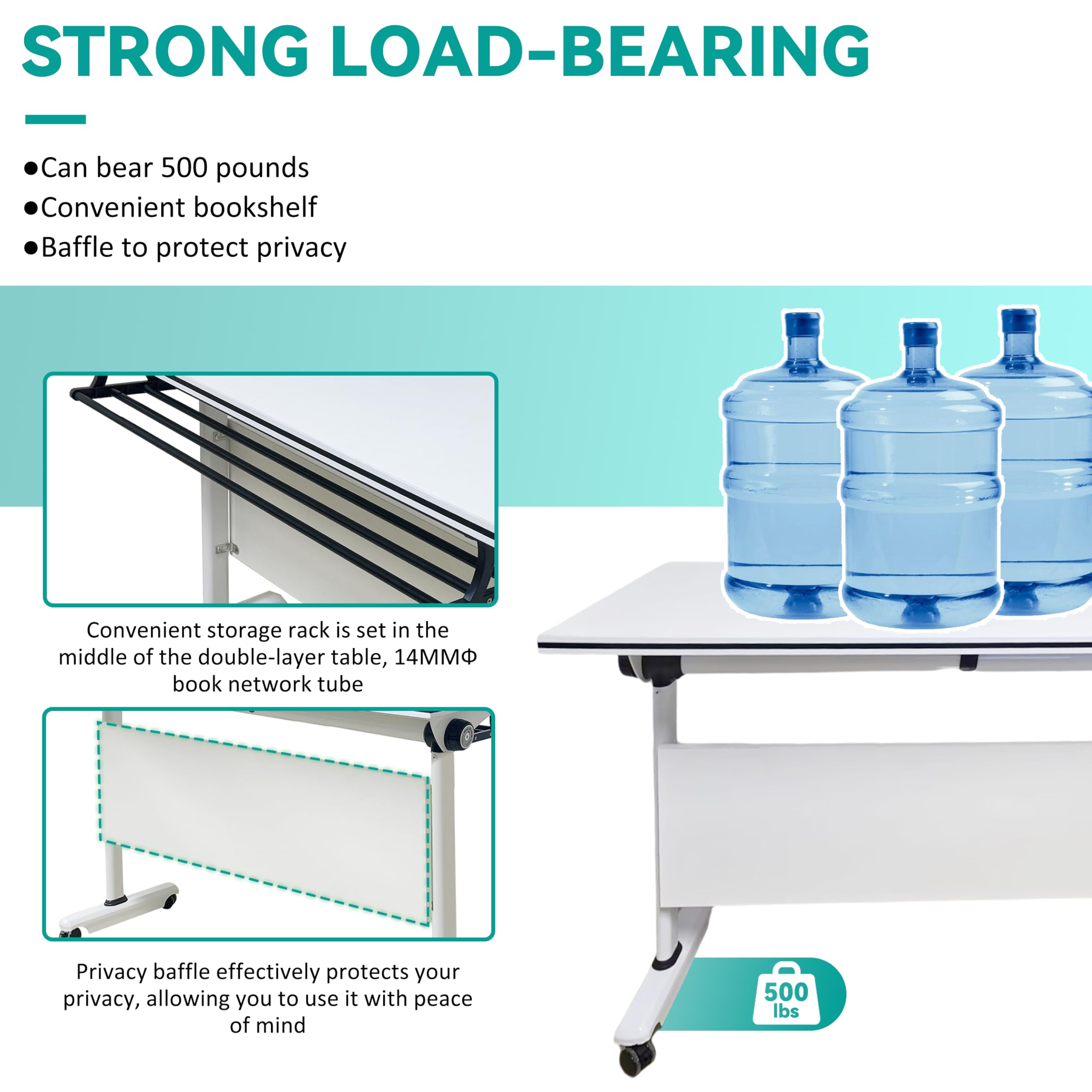 Foldable Flip-Top Conference Table with Casters - 47x20x30 Inch Rectangular Modular Meeting Table for Office, Training Room, Classroom & School - Space-Saving White Workstation (Perfect for Small Spaces, Team Meetings & Multi-Purpose Rooms)