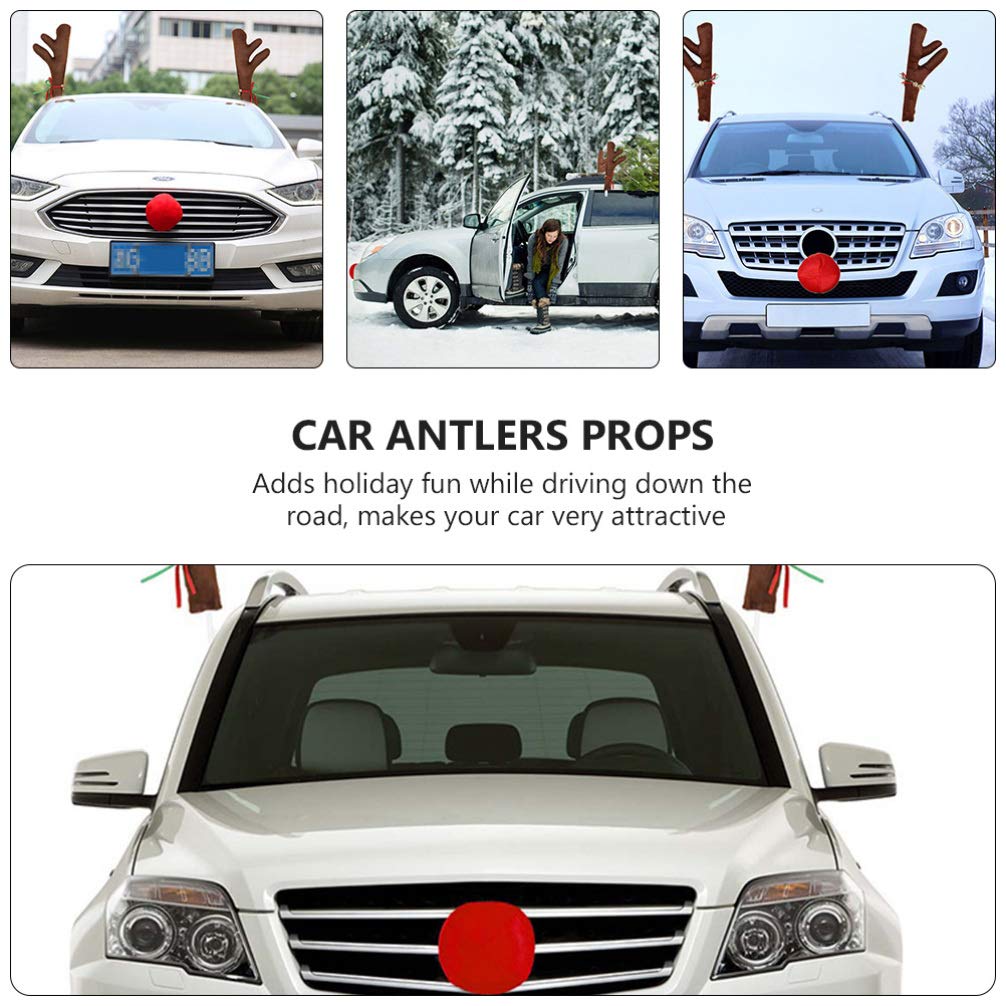 VICASKY Christmas Car Decoration Kit - Reindeer Auto Accessories, Rudolph Car Kit with Jingle Bells for Holiday Vehicle Costume | Perfect for Christmas Parades, Holiday Parties & Festive Family Road Trips