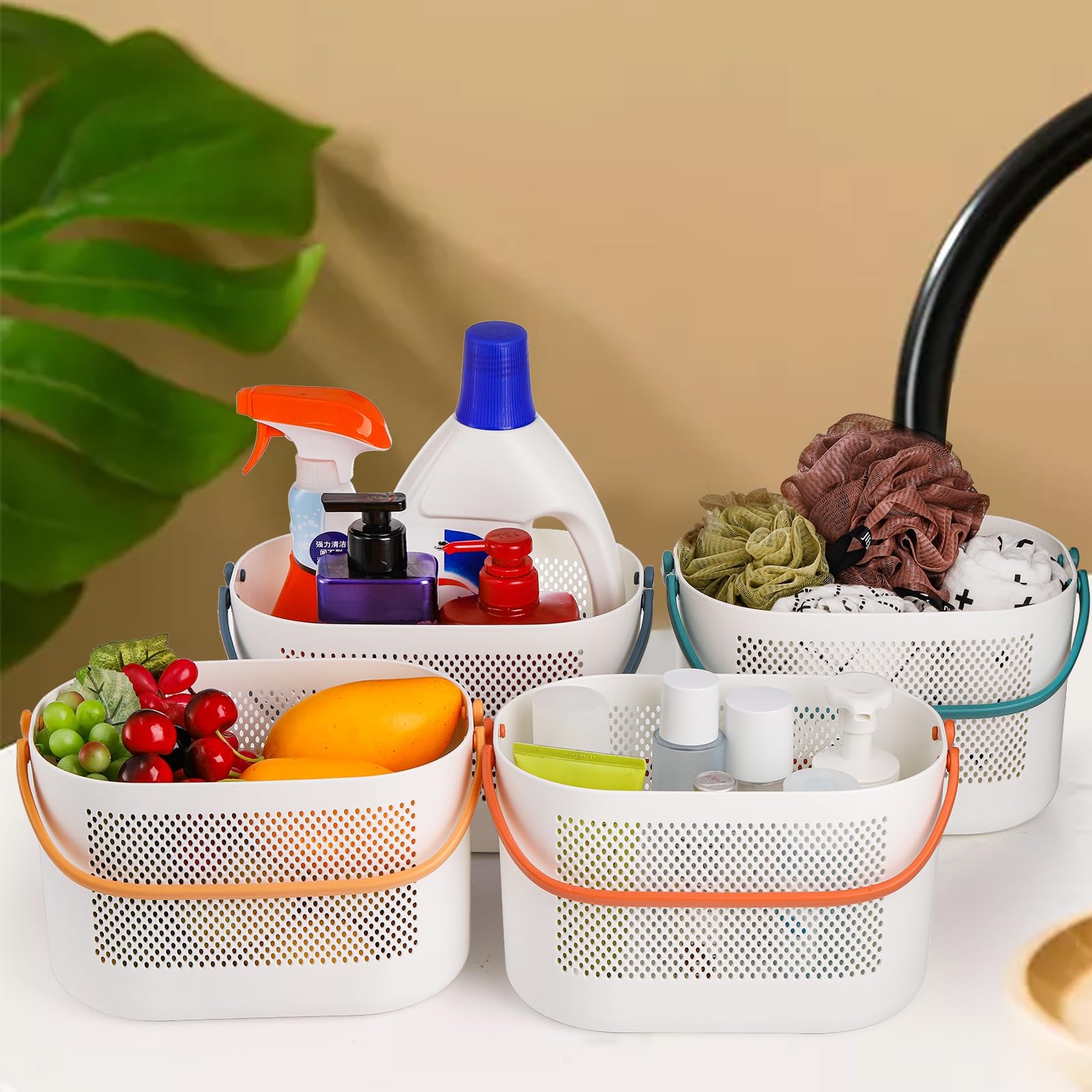 AVLA 4 Pack Plastic Shower Caddy with Handles - Waterproof Bathroom Storage Baskets, Drainage Toiletry Organizer for Dorm, College, Gym & Travel - Perfect for Shower, Kitchen, Closet & Bedroom Organization