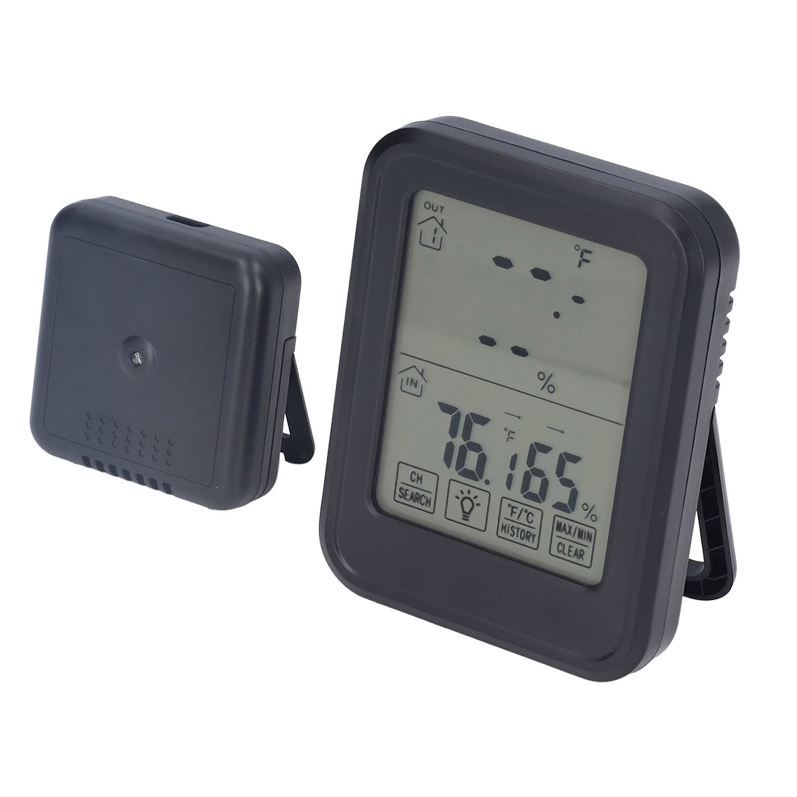 Fdit Wireless Digital Hygrometer Thermometer - Indoor Outdoor Temperature Humidity Monitor with Waterproof Touch Screen, Black - Perfect for Home, Garden, Greenhouse & Weather Monitoring