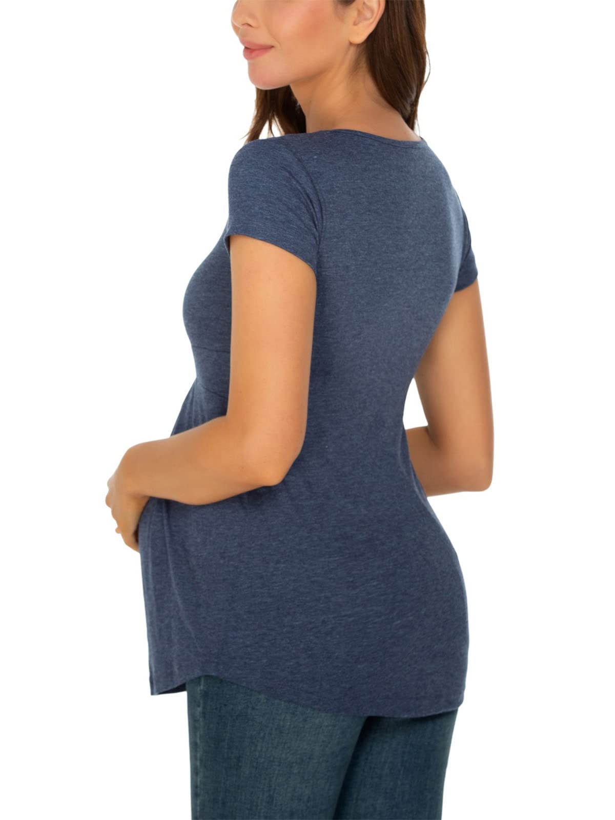 Glampunch Women's Maternity Tops - Short & 3/4 Sleeve Round Neck Peplum Tunic Shirts for Pregnancy - Comfortable Stretch Fabric for Work, Casual Wear & Maternity Photos