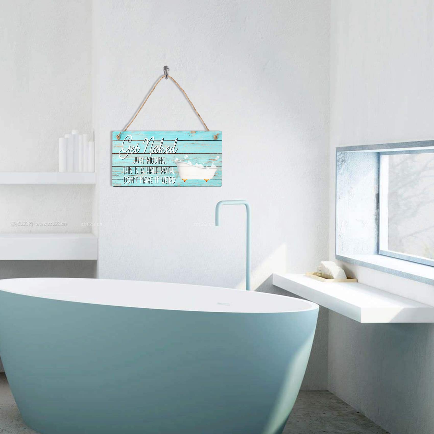 Funny Naked Sign for Bathroom Decor - Rustic Farmhouse Wall Art & Wood Toilet Plaque - Perfect for Half Bath, Powder Room or Farmhouse Style Home