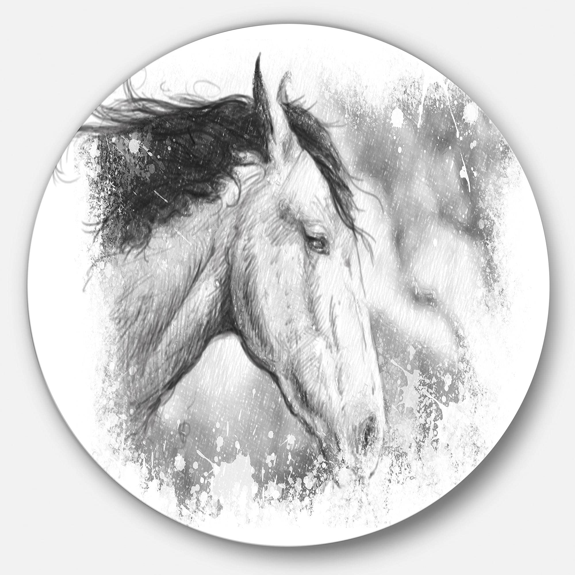 DesignArt 'Horse Tattoo Art' Animal Digital Print Round Metal Wall Decor 29x29 Inches - Modern Home & Office Wall Art for Living Room, Bedroom, Man Cave Decor