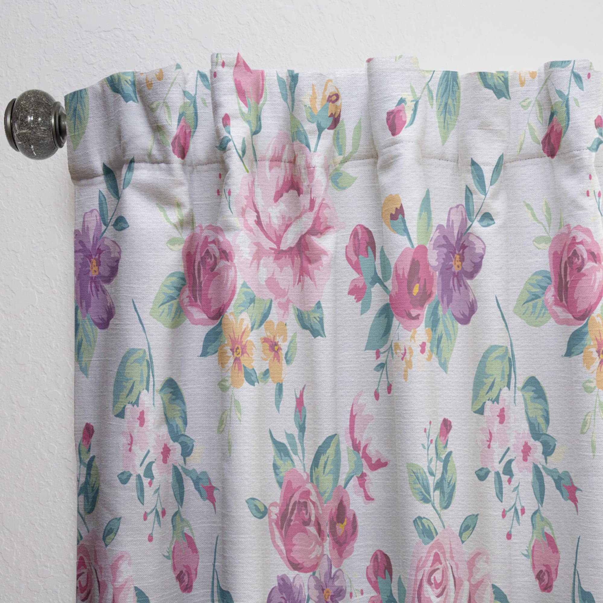 Floral Curtains Pink Purple Yellow - Thermal Insulated Blackout Window Drapes for Bedroom & Living Room - Single Panel 52x63 Inches - Perfect for Home Decor, Privacy & Light Control