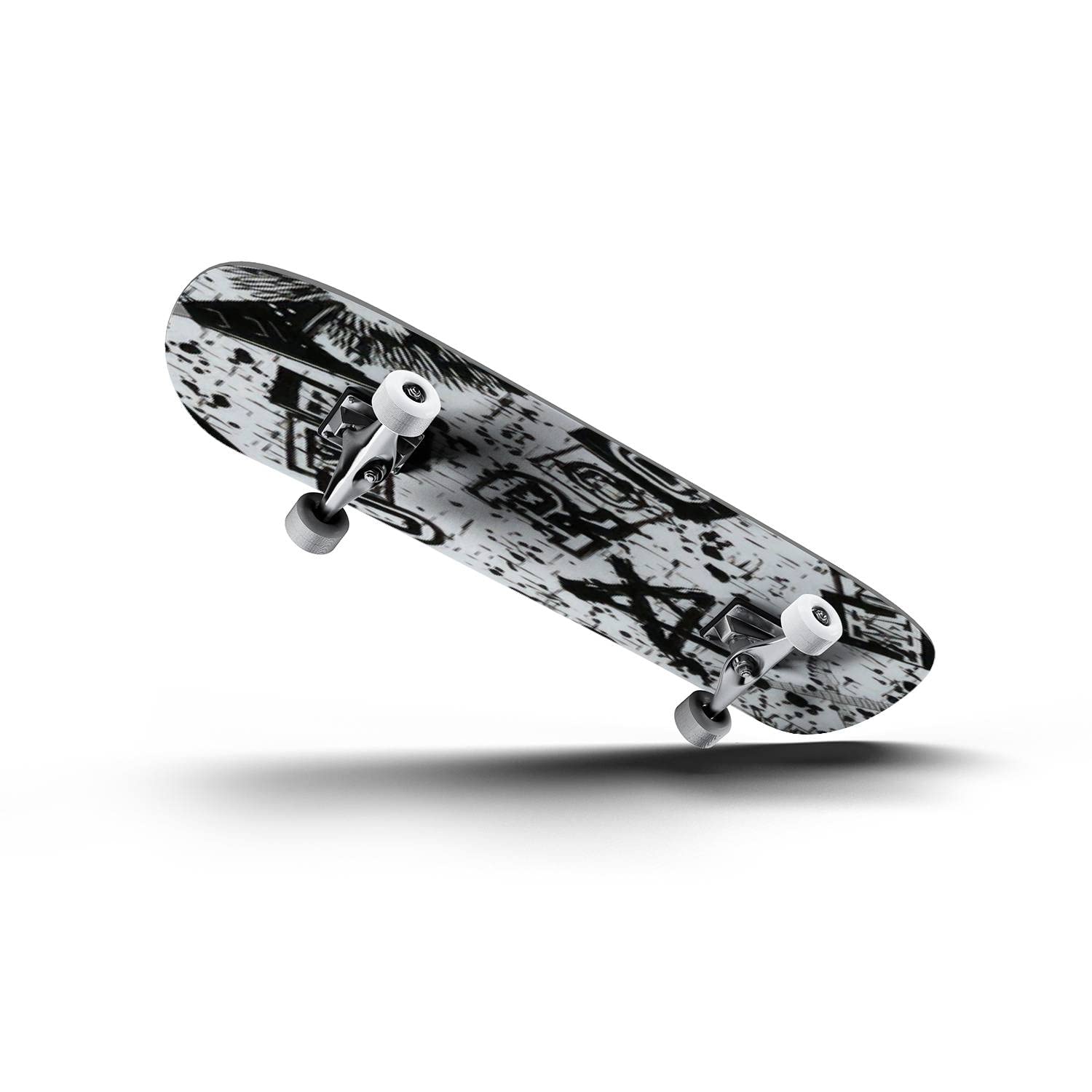 Abstract Black & White Punk Skull & Guitar Skateboard Deck - Classic Concave Design for Longboard & Street Skating | Perfect for Beginners, Pros & Extreme Sports Enthusiasts | Cool Teen Gifts for Skate Parks, Urban Commuting & Freestyle Tricks
