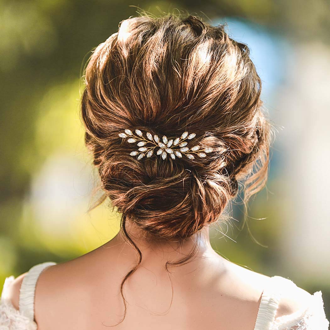Bridal Crystal Hair Pins - Gold Wedding Hair Accessories for Bride & Bridesmaids - Perfect for Weddings & Special Events