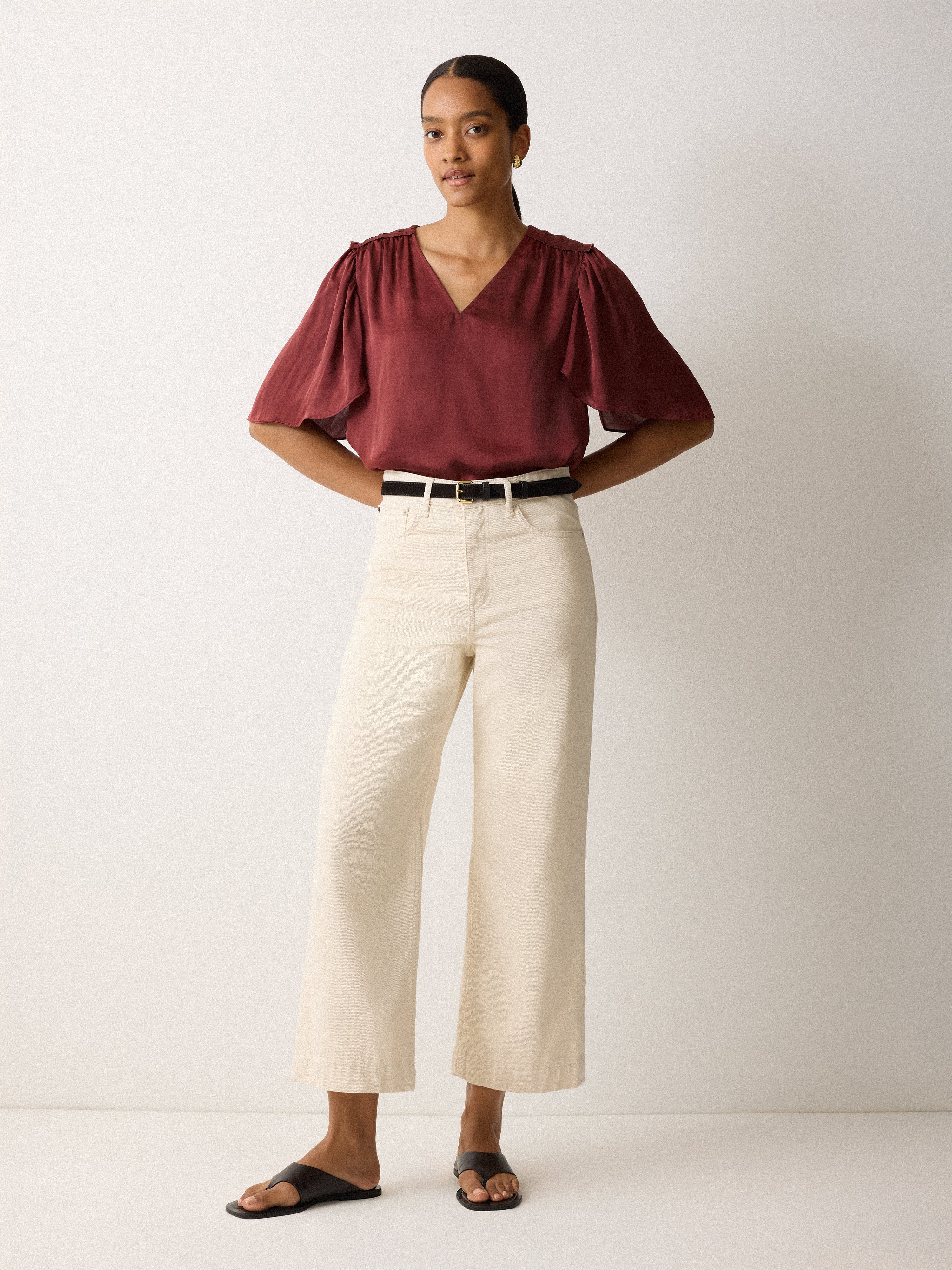 Eco-Friendly Recycled Satin Pleated Blouse - Orange | Sustainable Women's Fashion for Work & Evening Wear