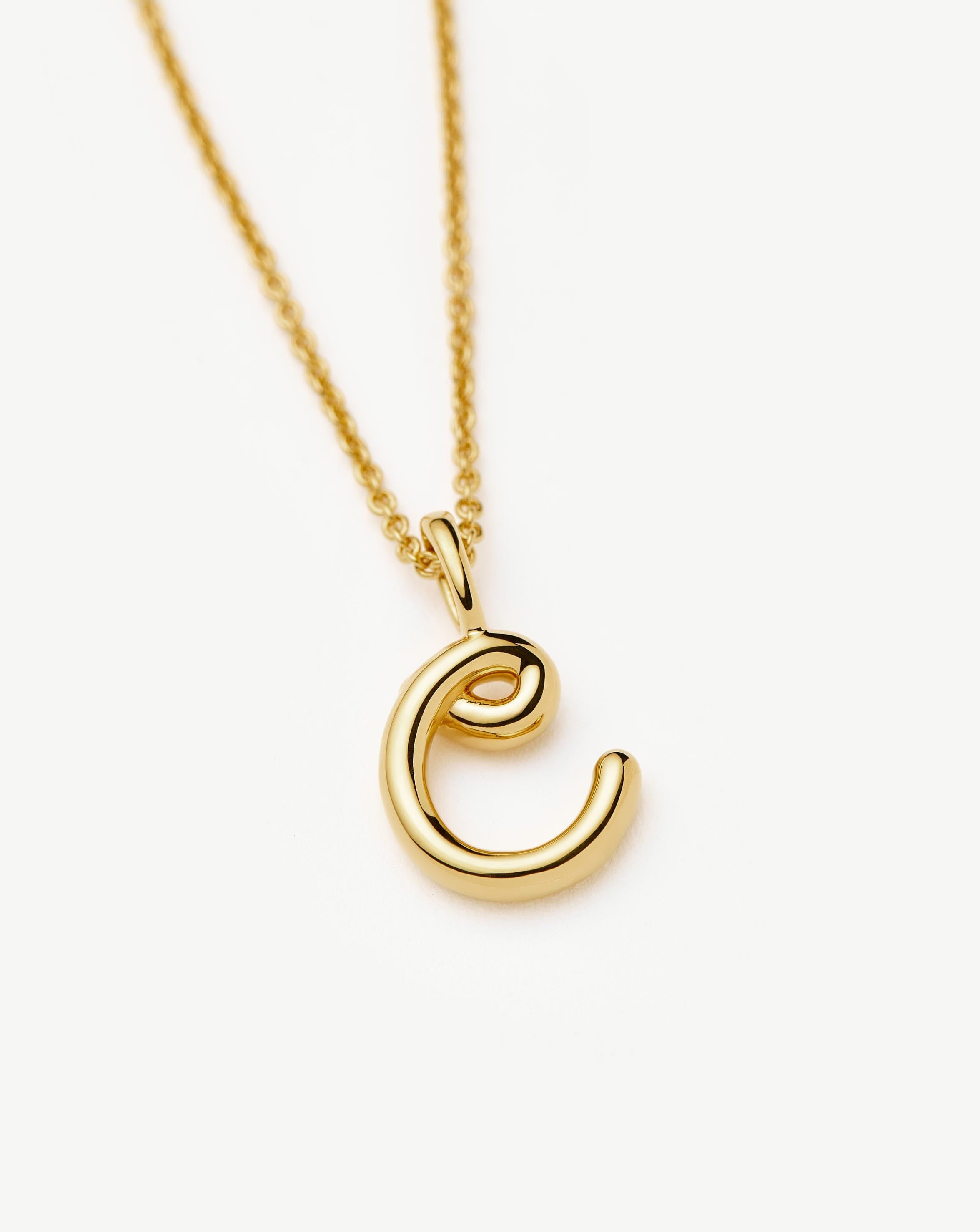 Curly Molten Mini Initial Necklace - Personalized Letter C Pendant in 18k Gold Vermeil | Dainty Layering Jewelry for Everyday Wear, Gifts for Her